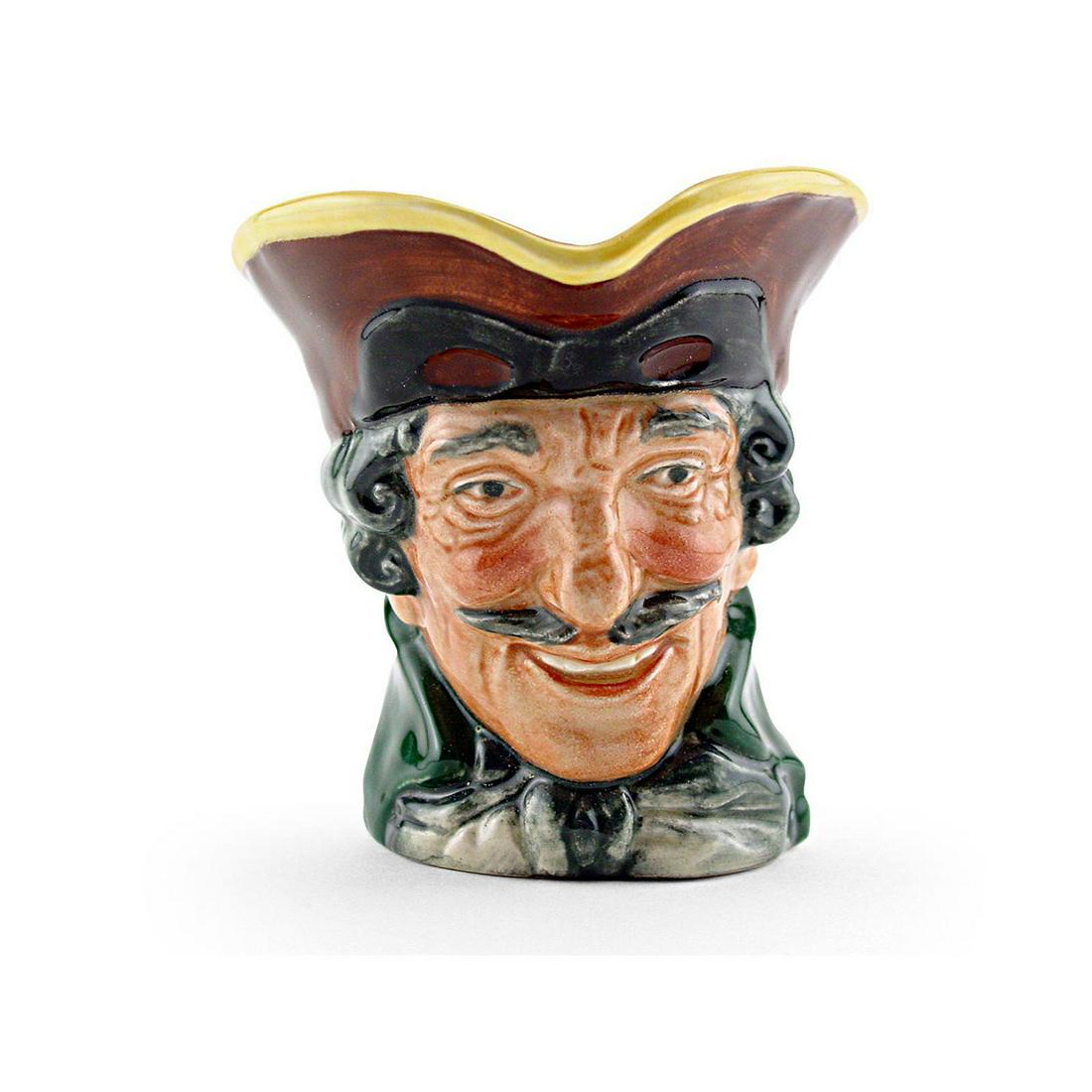 DICK TURPIN PISTOL HANDLE D5485 - LARGE - ROYAL DOULTON: Dick Turpin Pistol Handle D5485, Large (brown hat, black mask up, green coat, white cravat). Designed by Charles Noke and Harry Fenton, issued 1935 - 1960. Size: 6.5"H (Large)Dick Turpin (1705 - 1739)