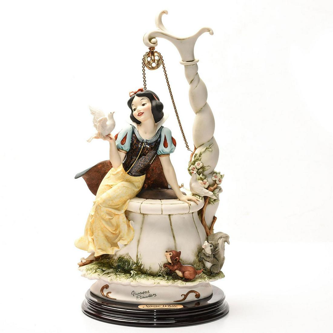 DISNEY GIUSEPPE ARMANI SNOW WHITE & WISHING WELL FIGURE: Group sculpture, Artist signed. Certificate of Authenticity. An exemplary Limited Edition sculpture by Italian Artist Giuseppe Armani (1935-2006) depicting an exquisitely detailed scene from the 1937