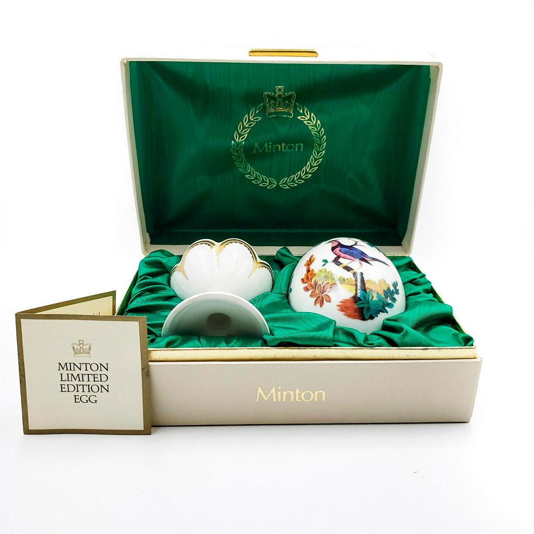 RARE ROYAL DOULTON'S MINTON HAND DECORATED EGG AND: Ltd. Ed. 451 of 3500. Minton backstamp. Includes display box. Issued: 20th c. Dimensions: 7.5"H Manufacturer: Royal Doulton Country of Origin: England