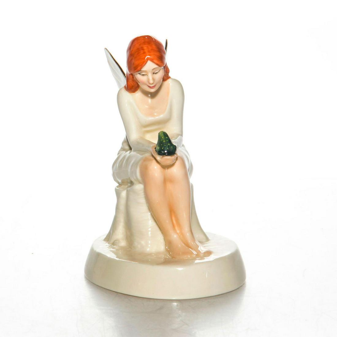 ROYAL DOULTON ENCHANTMENT FIGURINE, FAIRY SPELL HN2979: Allegorical study, a fairy princess and frog in white bone china. Artist: Adrian Hughes Issued: c. 1985 Dimensions: 5.5"H x 4"L Manufacturer: Royal Doulton Country of Origin: England