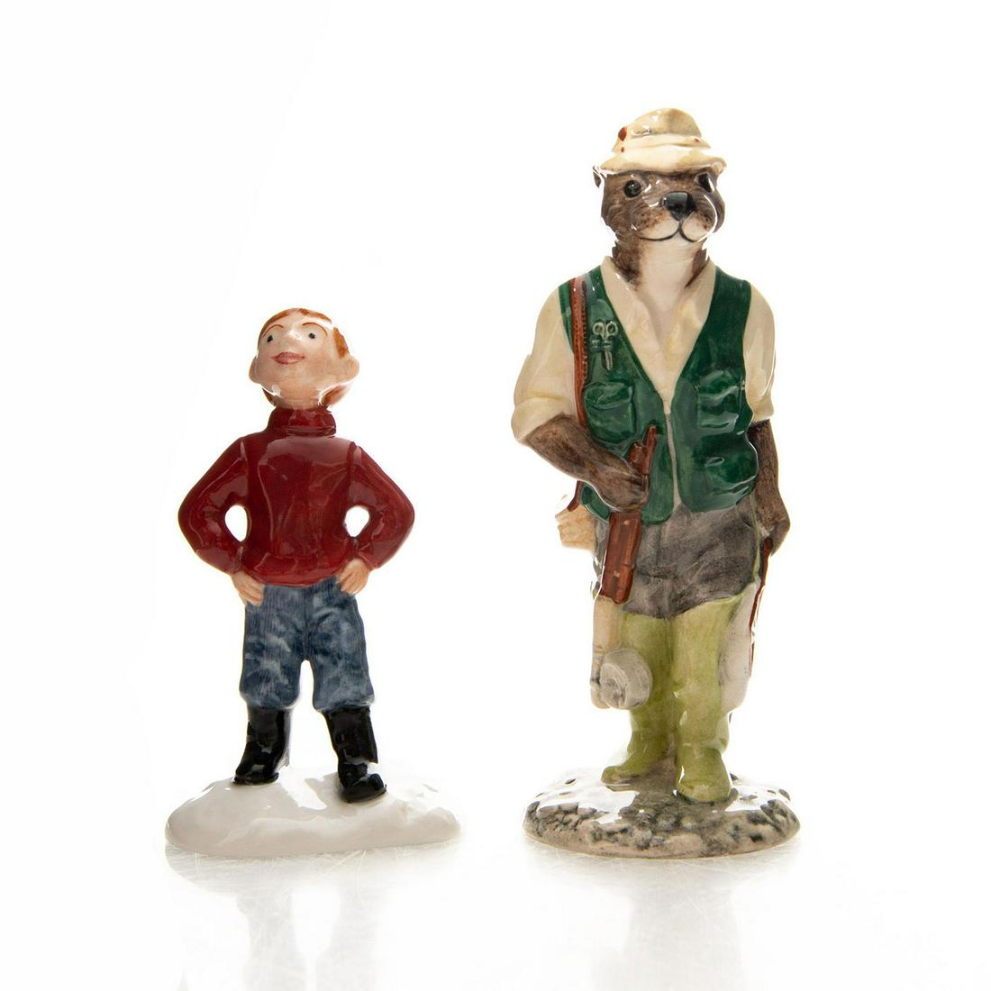 2 CERAMIC FIGURINES, DOULTON AND BESWICK: Fisherman Otter; limited edition James Builds a Snowman. Stamped on bottom. Issued: 20th c. Dimensions: 6"H, tallest Manufacturer: Beswick, Royal Doulton Country of Origin: England