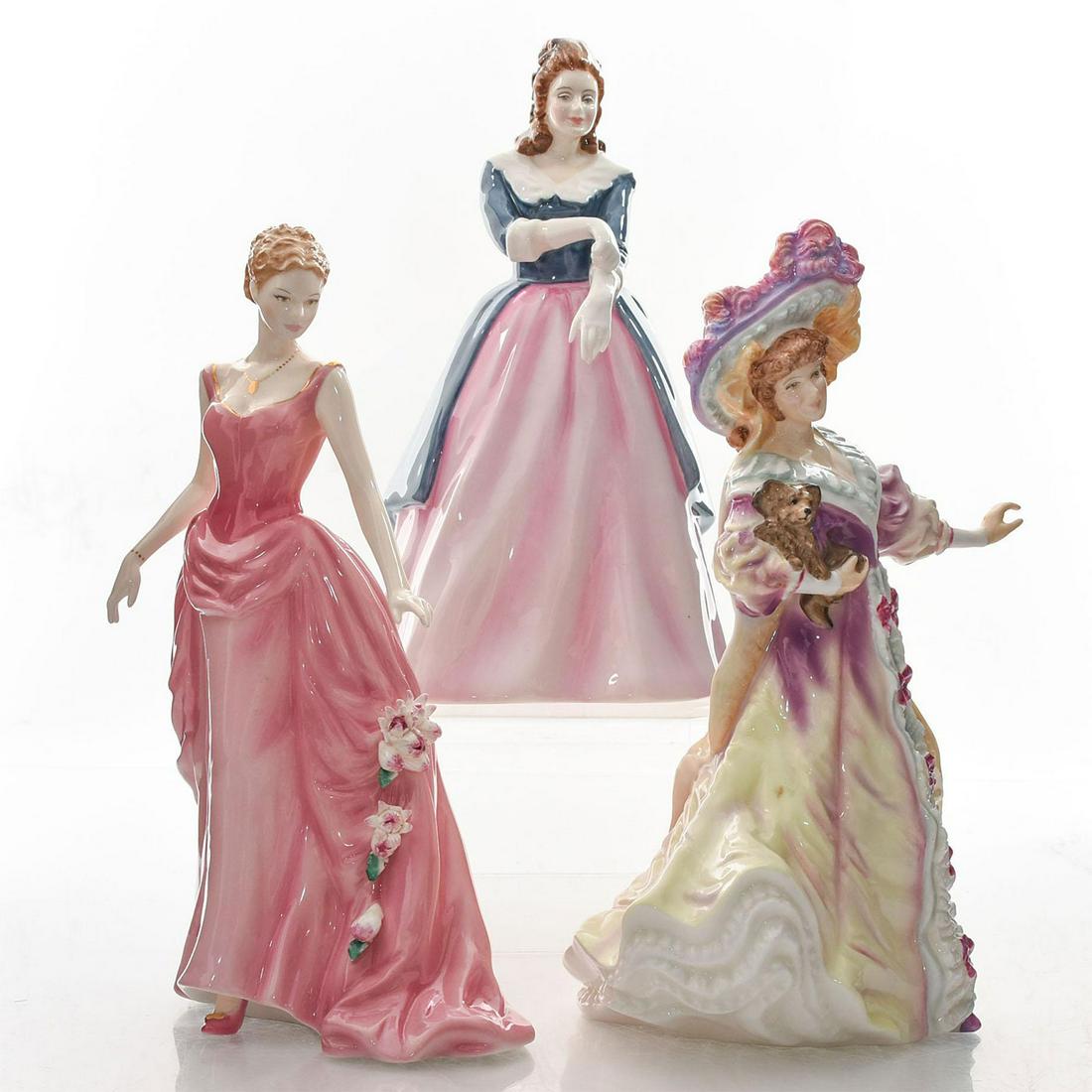 2 ROYAL DOULTON FIGURINES, 1 ROYAL WORCESTER FIGURINE: Lily HN3626, Maxine HN3199, Mia Premiere 2006, stamped on bottom. Charlton Standard Catalogue, 12th Ed. Estimate $975. Issued: 20th c. Dimensions: 10"H, tallest Manufacturer: Royal Doulton, Royal Worc