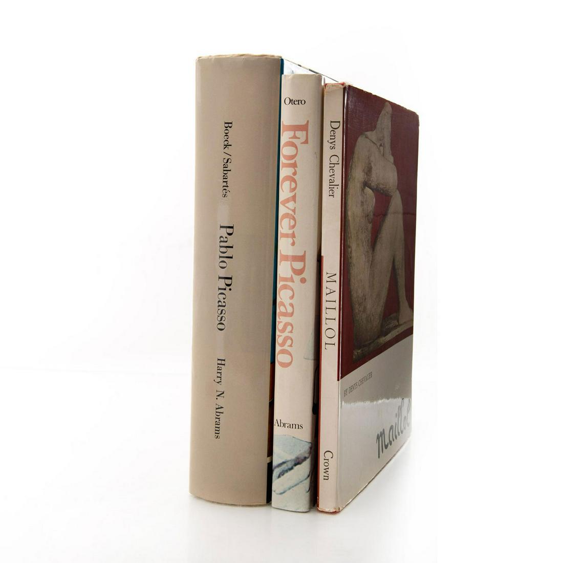 3 BOOKS, VARIOUS ART SUBJECTS: Various titles and authors. FOREVER PICASSO BY ROBERTO OTERO 197 pp, 11.5"H x 9.75"W, 1974 Harry N. Abrams; PABLO PICASSO BY BOECK & SABARTES 524 pp, 12"H x 8.5"W, 1955 Harry N. Abrams; MAILLOL BY
