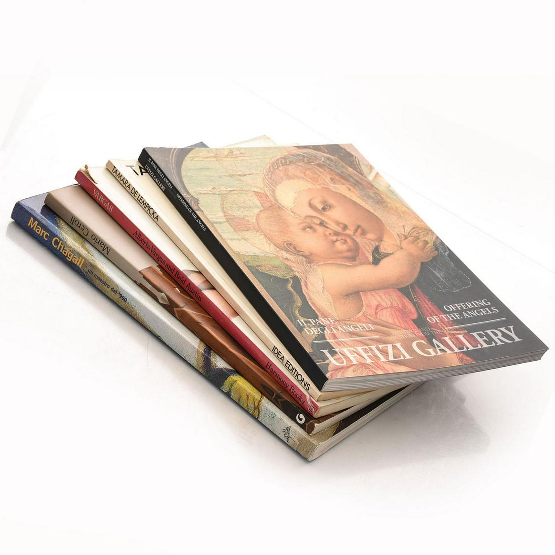 5 BOOKS VARIOUS ART AND ARTIST SUBJECTS: Various titles and authors. THE MAJOR WORKS OF TAMARA DE LEMPICKA 1925-1935 77 pp, 11.75"H x 8.5"W, 1978 Idea Books; CHAGALL UN MAESTRO BY ALAN CRUMP, JEAN MICHEL FORAY 206 pp, written in Italian, 12.