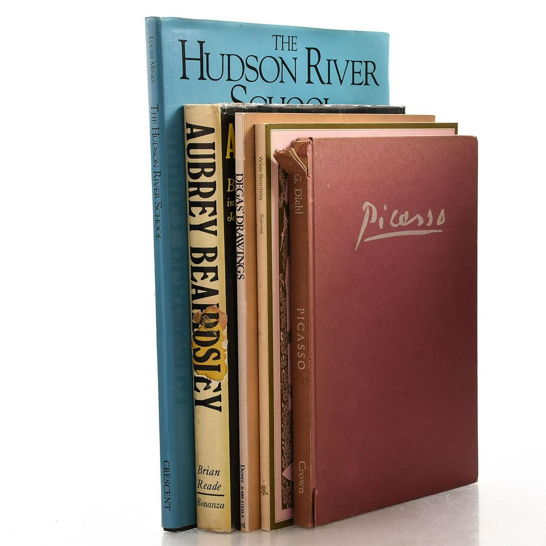 5 BOOKS VARIOUS ART AND ARTIST SUBJECTS: Various titles and authors. DEGAS DRAWINGS 101 pp, 12"H x 9"W, 1973 Dover Publications; OSCAR WILDE SALOME ILLUSTRATED BY AUBREY BEARDSLEY 86 pp, written in Italian, 11.75"H x 9.25"W, 1974 Bibliotheca