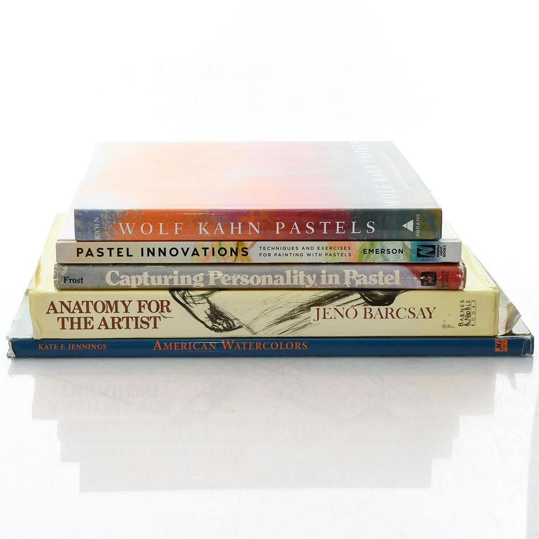 5 BOOKS VARIOUS PASTEL ARTISTS, ANATOMY, WATERCOLOR: Various titles and authors. CAPTURING PERSONALITY IN PASTEL BY DENNIS FROST 144 pp, 11.25"H x 8.5"W, 1982 Watson Guptill Publications; PASTEL INNOVATIONS BY DAWN EMERSON 160 pp, 11.25"H x 8.5"W, 2017 