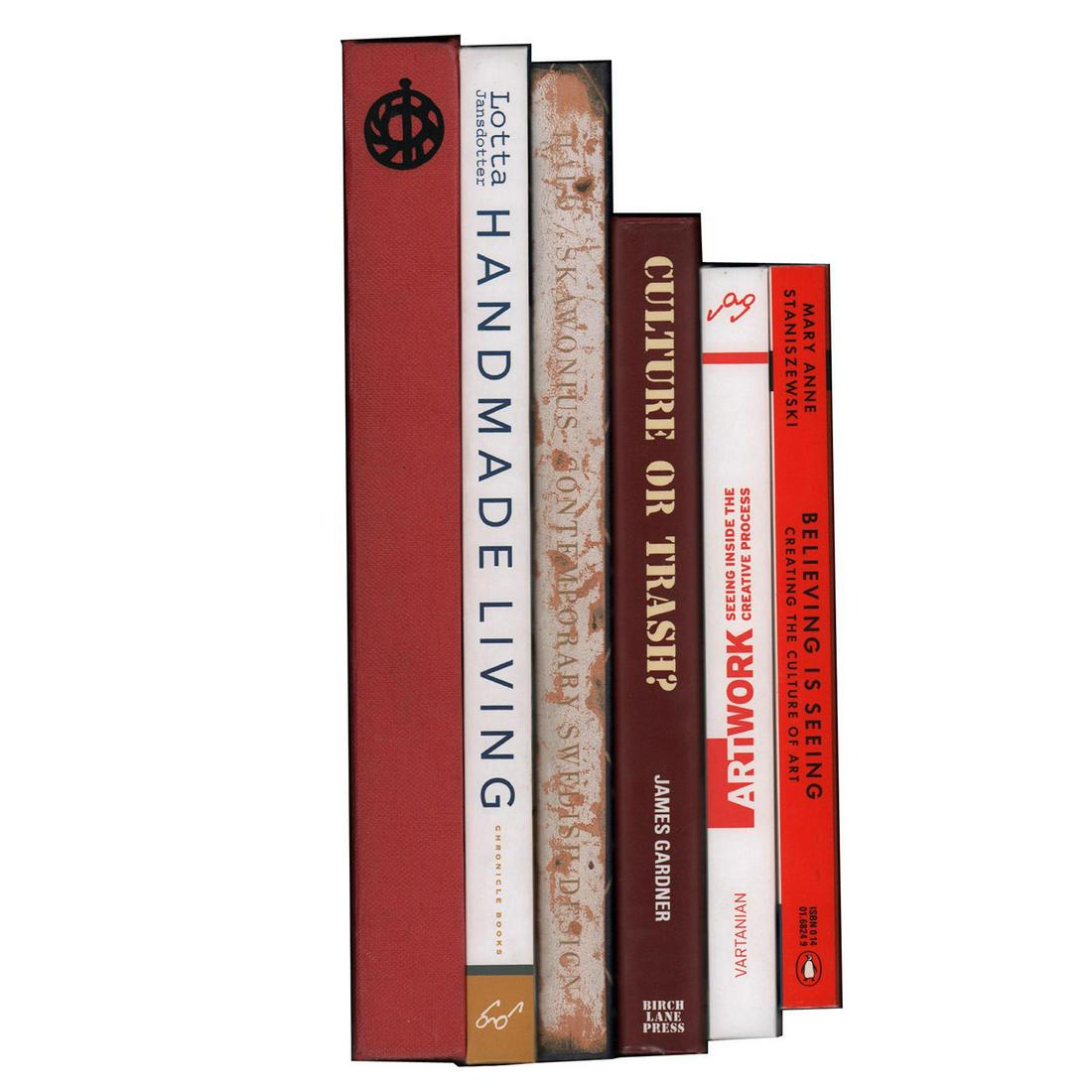 6 BOOKS VARIOUS SUBJECTS: Hard and softcover. Hundreds of color, b/w illustrations. People of Eight Seasons, Contemporary Swedish Design, Handmade Living: Scandinavian Style, Believing Is Seeing: Creating the Culture of Art, A