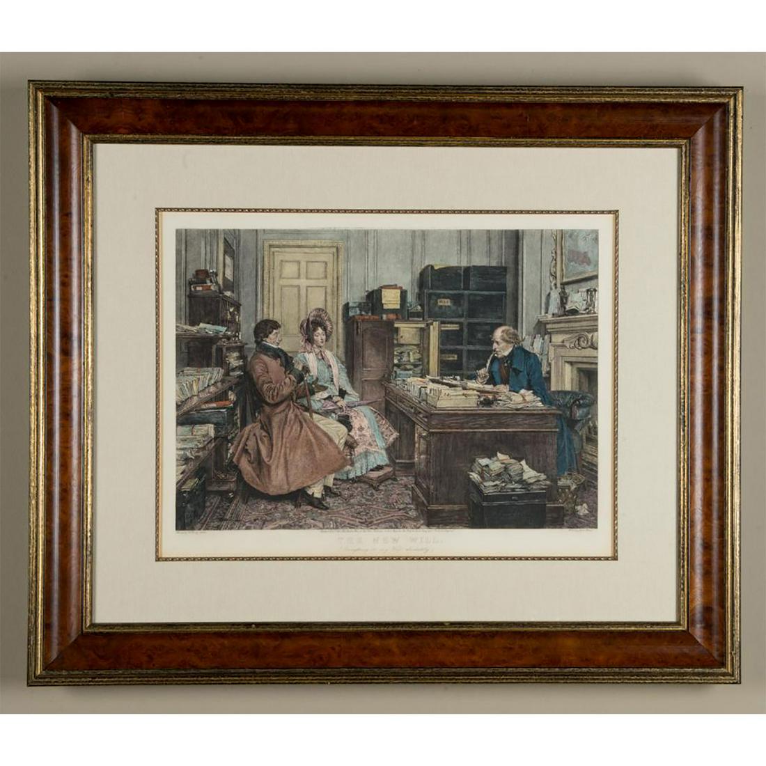 WALTER DENDY SADLER (BRITISH, 1854-1923) ETCHING BY: Antique 19th century etching THE NEW WILL, EVERYTHING TO MY WIFE ABSOLUTELY by artist Walter Dendy Sadler (1854-1923), etched by James Dobie. It depicts a presumably newlywed couple reviewing the term