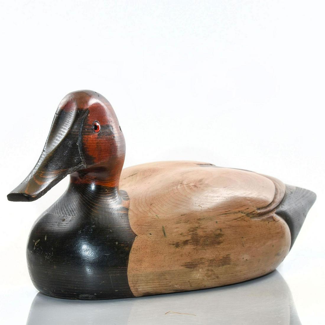 VINTAGE TOM TABER SIGNED WOODEN REDHEAD DUCK DECOY (1 of 4)
