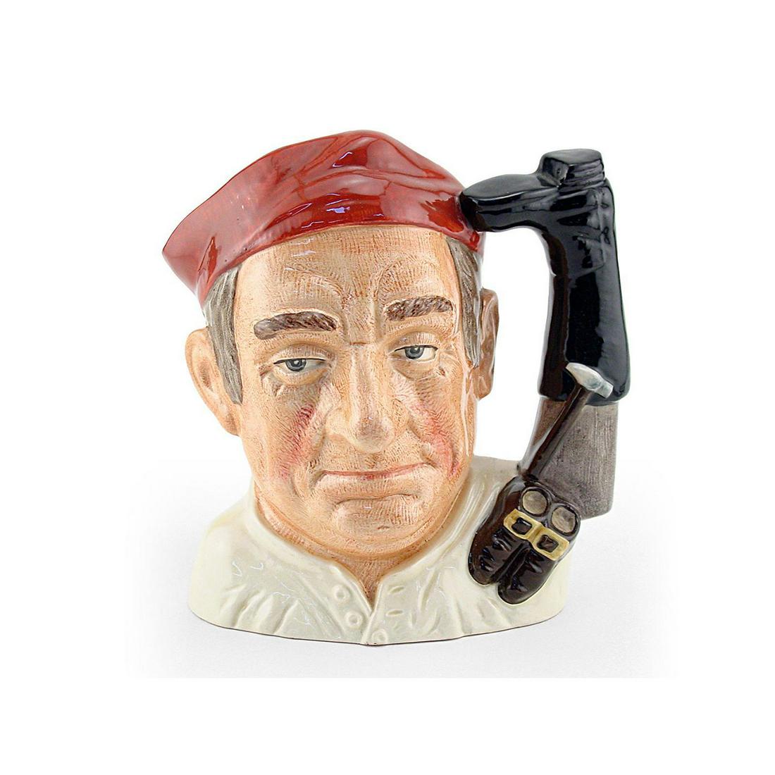 BOOTMAKER D6572 - LARGE - ROYAL DOULTON CHARACTER JUG: Royal Doulton Character Jug, Bootmaker D6572 (salmon cap, white shirt). Designed by David B. Biggs, Series: Characters From Williamsburg, issued 1963 - 1983. Size 7.5"H (Large) Manufacturer: Royal Dou