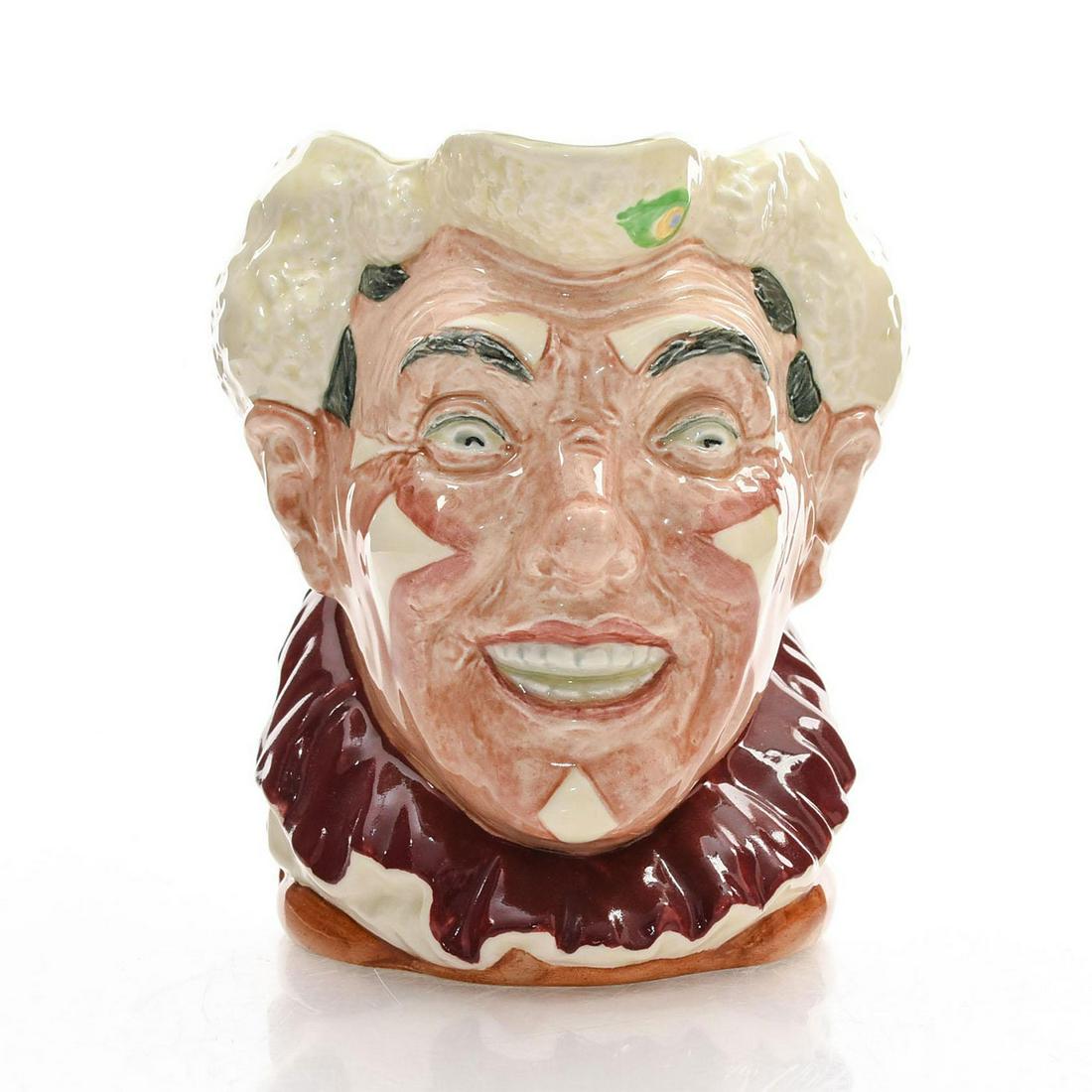 CLOWN WHITE HAIR D6322 - LARGE - ROYAL DOULTON: Royal Doulton Character Jug, Clown White Hair D6322 (white hair). Designed by Harry Fenton. Issued 1951 - 1955. Size: 7.5"H (large)There are four recognized variations of the Clown without hat, those 