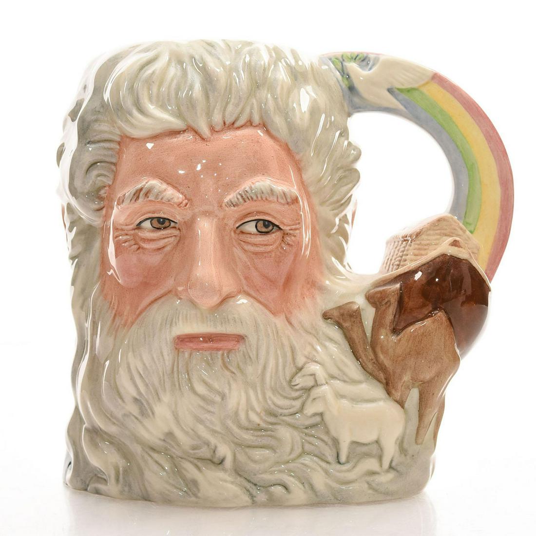 NOAH D7165 - LARGE - ROYAL DOULTON CHARACTER JUG: Royal Doulton Character Jug, Noah D7165 (white, grey, brown, red, yellow, green and blue coloration). Designed by David B. Biggs, issued 2001 in limited edition of 1,000. Size: 7.25"H (Large) Edition