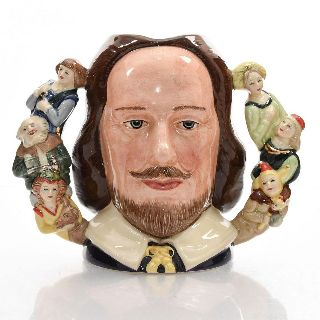 SHAKESPEARE D6933 (DOUBLE HANDLE) - LARGE - ROYAL: Royal Doulton Character Jug, Shakespeare Double-Handle D6933 (brown coloration). Designed by William K. Harper, issued 1992 in limited edition of 2,500. Size: 7"H (large)Shakespeare (1564 - 1616) was 