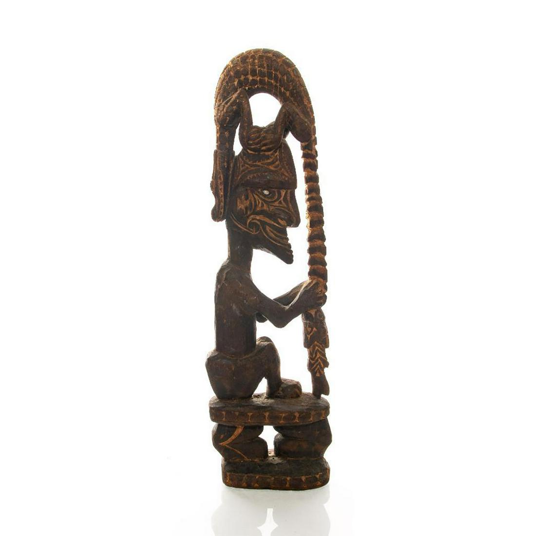 TEAK WOOD WEST AFRICAN TRIBAL SCULPTURE OF FISHERMAN (1 of 5)