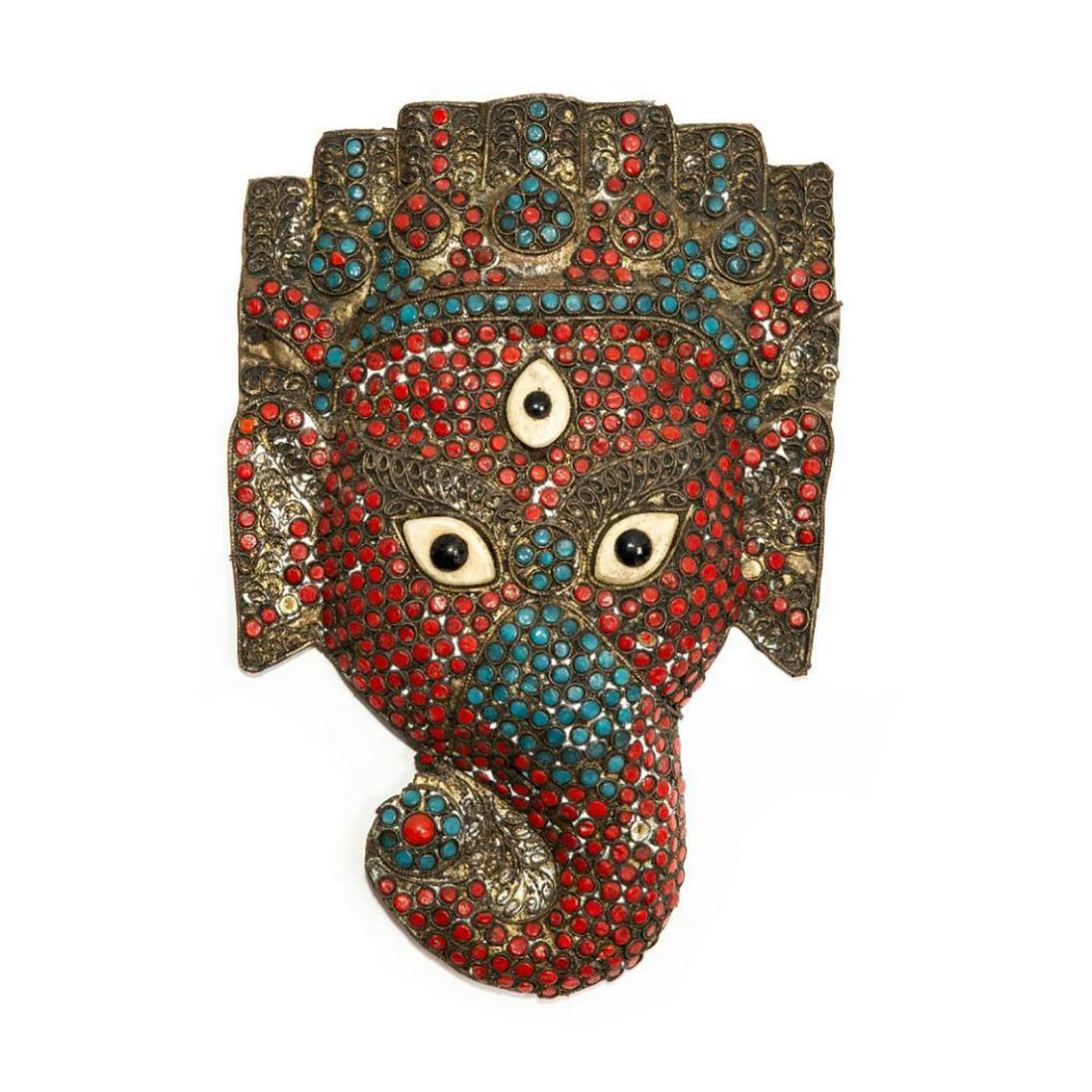BALINESE ALLEGORICAL BRASS METAL BHOMA MASK, GANESHA (1 of 3)
