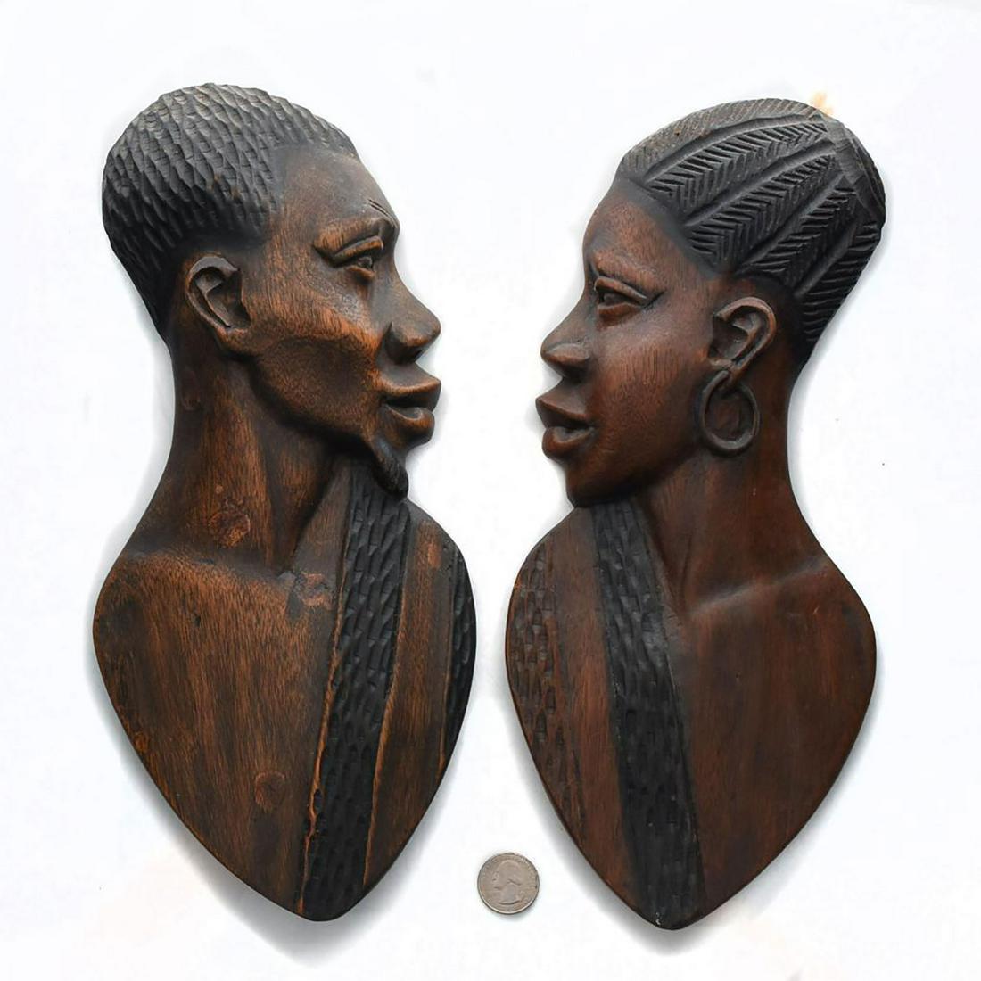 PAIR OF AFRICAN CARVED WOOD WALL PLAQUES (1 of 2)