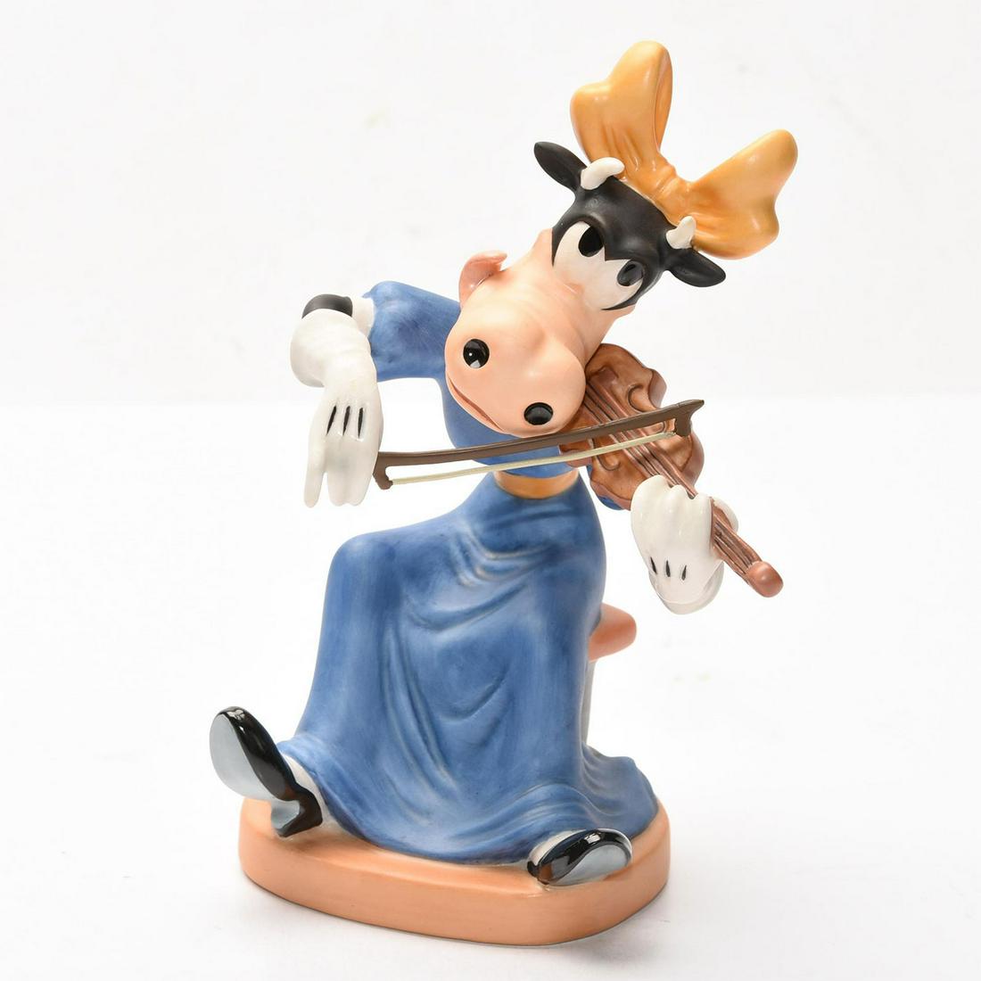 DISNEY CLASSICS FIGURINE, CLARABELLE'S CRESCENDO: Symphony Hour with Clarabelle and fiddle. DISNEY backstamp. Stamped to base WALT DISNEY CLASSICS COLLECTION SYMPHONY HOUR CLARABELLE'S CRESCENDO. Collectors box. Certificate of Authenticity. Issued: c