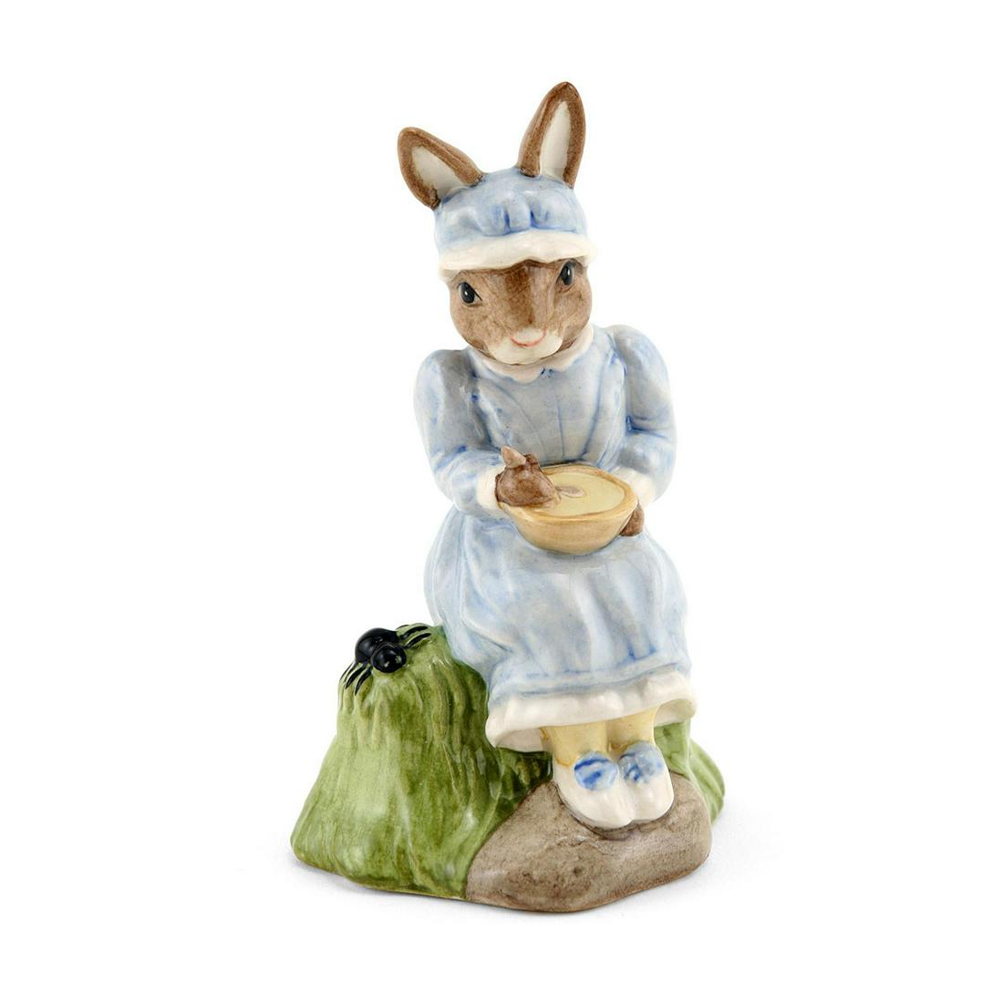 LITTLE MISS MUFFET DB240 - ROYAL DOULTON BUNNYKINS: Royal Doulton Bunnykins, Little Miss Muffet Bunnykins DB240 Artist: C. Dadd Issued: 2002 - 2004 Dimensions: 3.5"H Manufacturer: Royal Doulton Country of Origin: England