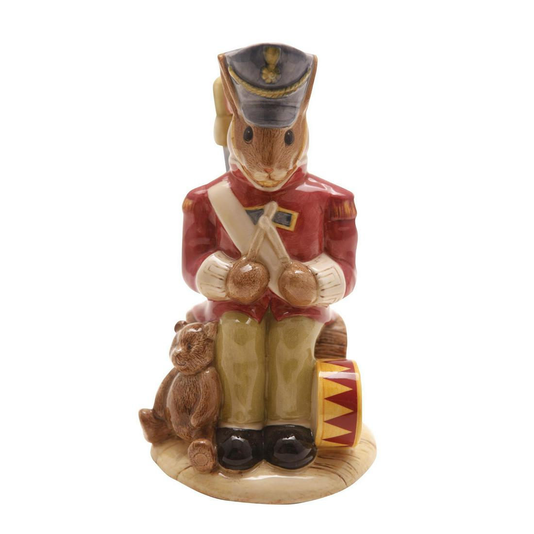 TOY SOLIDER D7185 - ROYAL DOULTON BUNNYKINS: Toy Soldier Bunnykins Toby Jug D7185 Artist: Warren Platt Issued: 2000; Ltd. 1,500 Dimensions: 6"H Edition Number: 305 Edition Size: 1500 Manufacturer: Royal Doulton Country of Origin: England