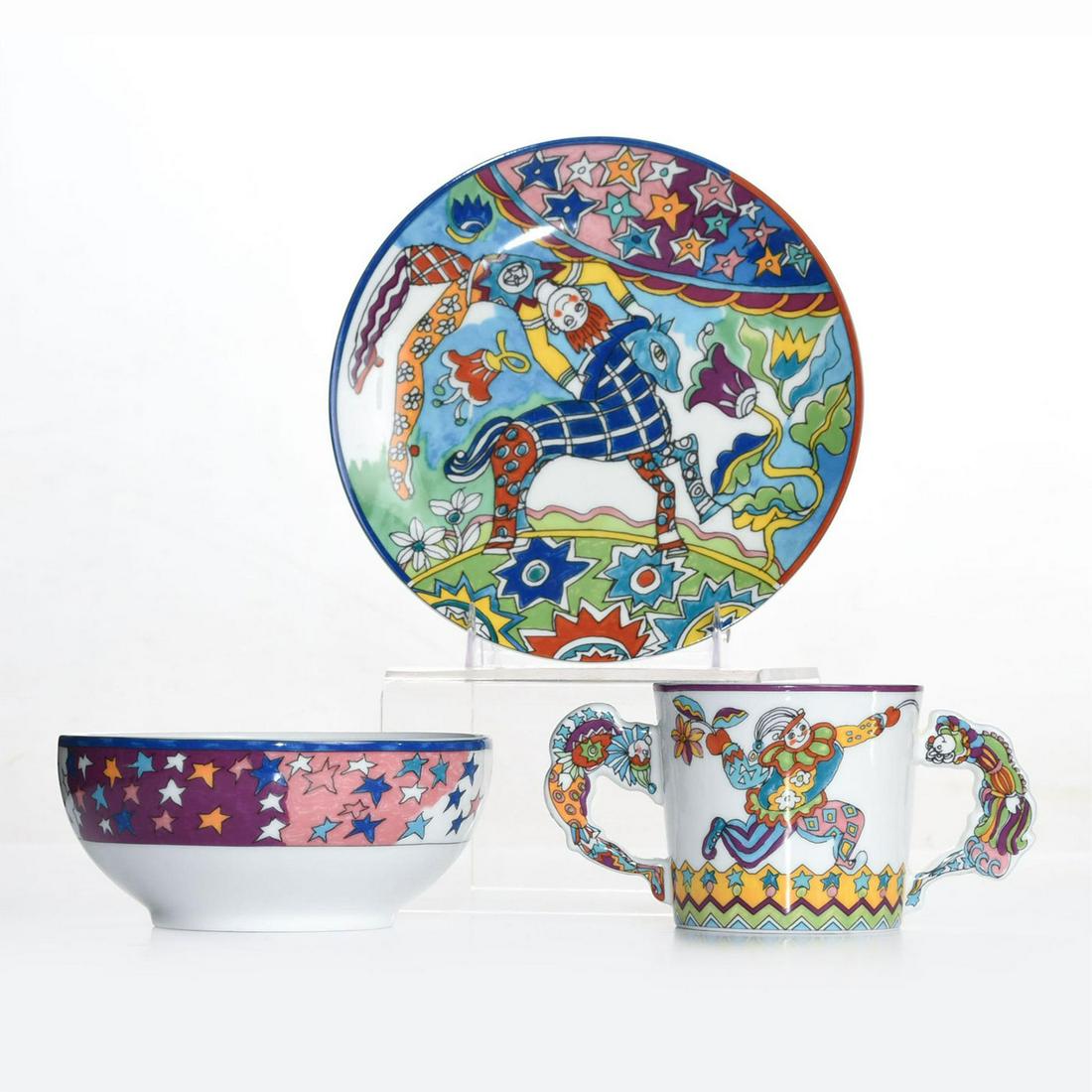 FANTASY 3 PIECE JAPANESE SET DESIGNED BY GENE MOORE: Exclusively for Tiffany & Co. Marked on bottom. Artist: Gene Moore Issued: 1997 Dimensions: 7.5"W, largest Manufacturer: Tiffany Co. Country of Origin: Japan