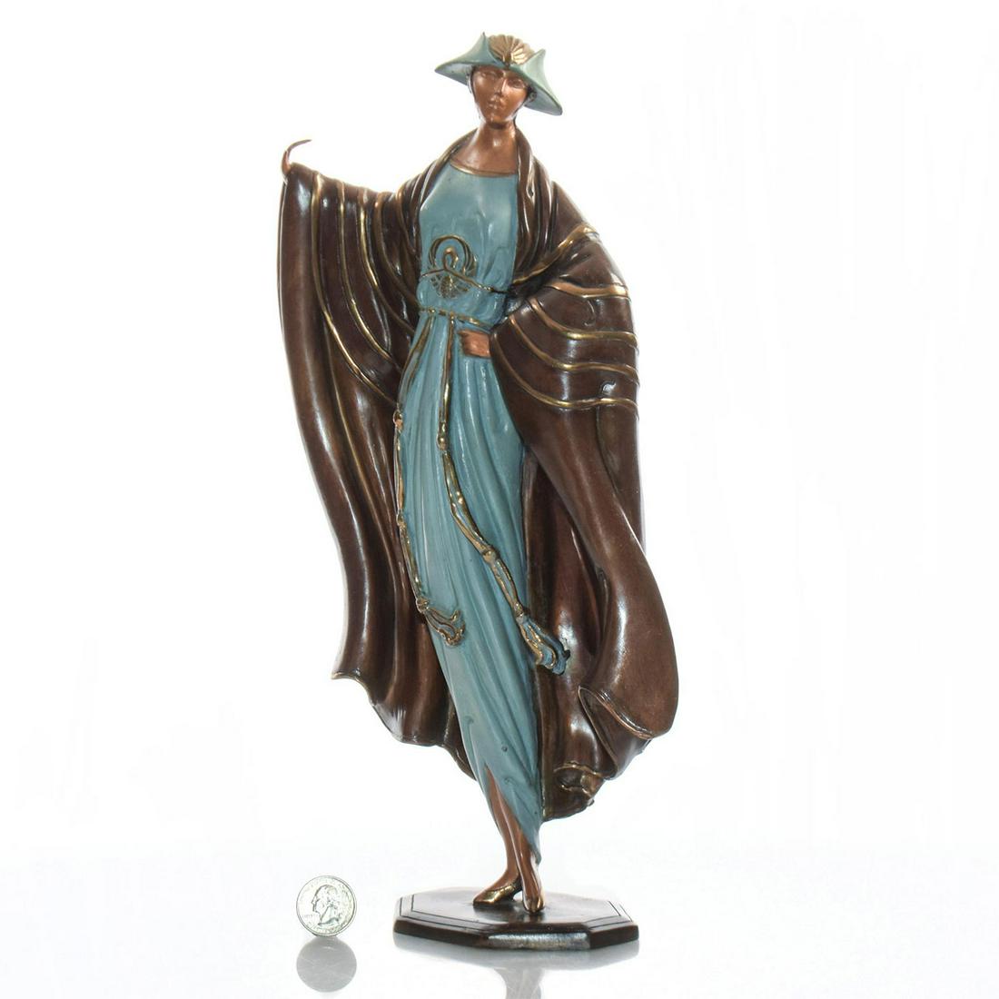 ERTE BRONZE ART DECO LADY SCULPTURE, RUE DE LA PAIX: Limited Edition. Artist signed and numbered. A rare limited edition Art Deco bronze sculpture, RUE DE LA PAIX, by the celebrated 20th century Russian-born French artist and designer Erte (1892-1990),