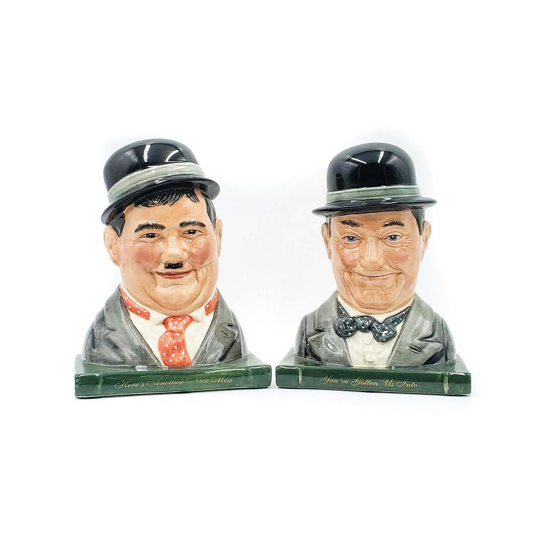 2 ROYAL DOULTON BOOKENDS, LAUREL AND HARDY: Oliver Hardy D7120 and Stan Laurel D7119. Ltd. Ed. 2500. Doulton backstamp. Issued: 1998 Dimensions: 7.25"H, each Manufacturer: Royal Doulton Country of Origin: England