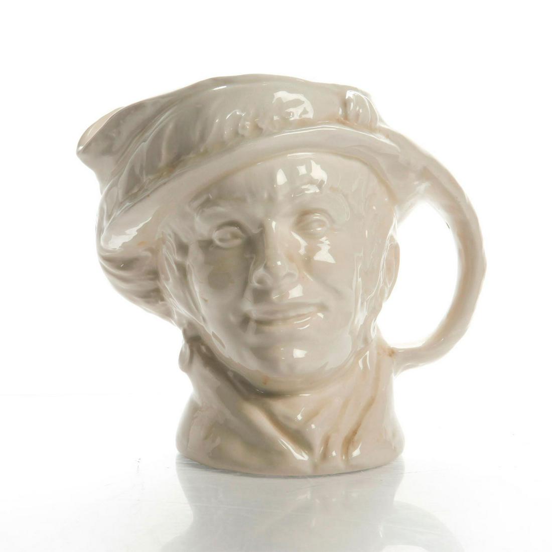 LG ROYAL DOULTON UNDECORATED CHARACTER JUG, 'ARRIET: D6208. Feather forms handle. Ceramic; glazed finish. Doulton backstamp. Artist: Harry Fenton Issued: 20th c. Dimensions: 6.75"H Manufacturer: Royal Doulton Country of Origin: England