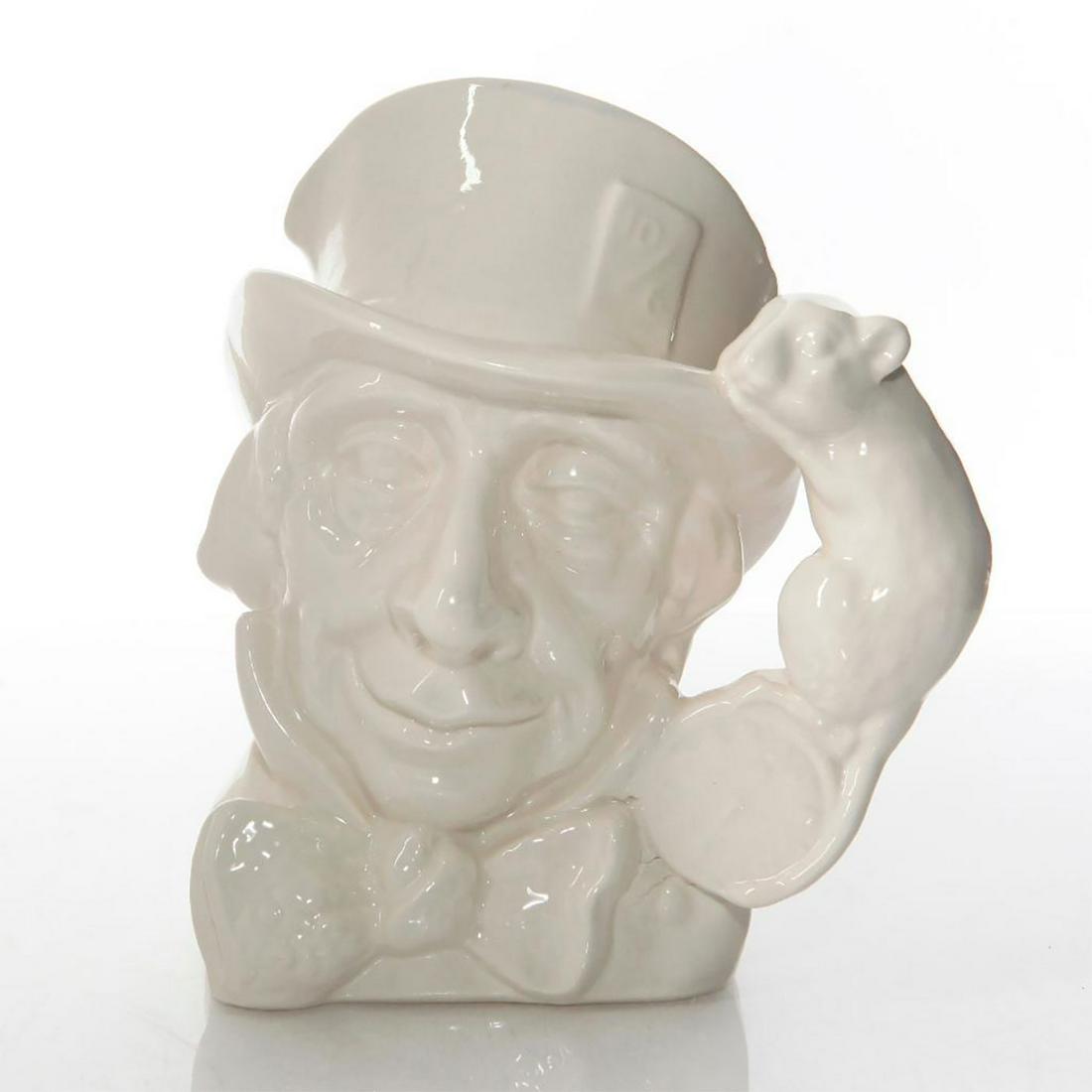 LG ROYAL DOULTON UNDECORATED CHARACTER JUG, MAD HATTER: D6598. Alice In Wonderland series. Ceramic; glazed finish. Doulton backstamp. Artist: Max Henk Issued: 20th c. Dimensions: 8"H Manufacturer: Royal Doulton Country of Origin: England
