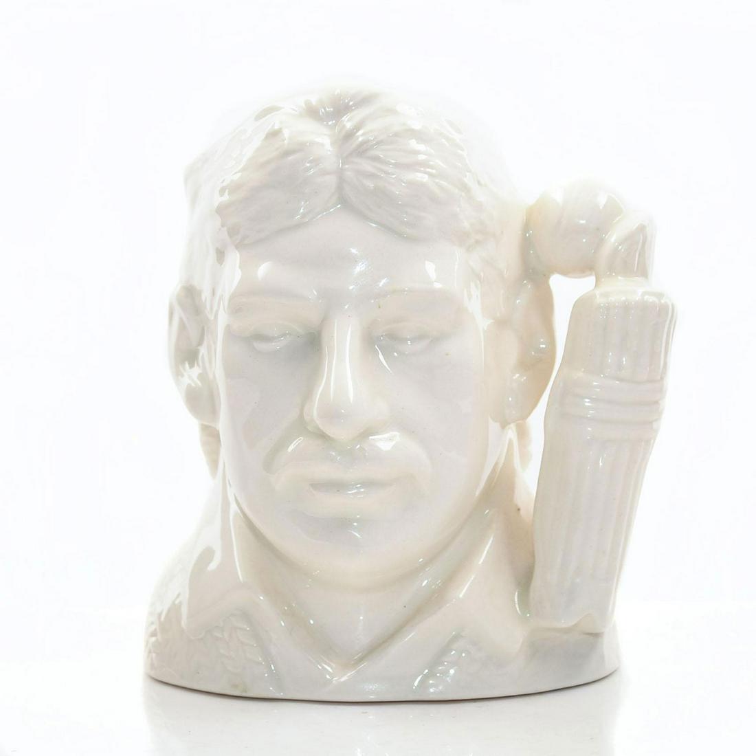 SM ROYAL DOULTON CHARACTER JUG, IAN BOTHAM D7091: Undecorated ceramic glazed jug. Doulton backstamp. Artist: David Biggs Issued: 1998 Dimensions: 4.5"H Manufacturer: Royal Doulton Country of Origin: England
