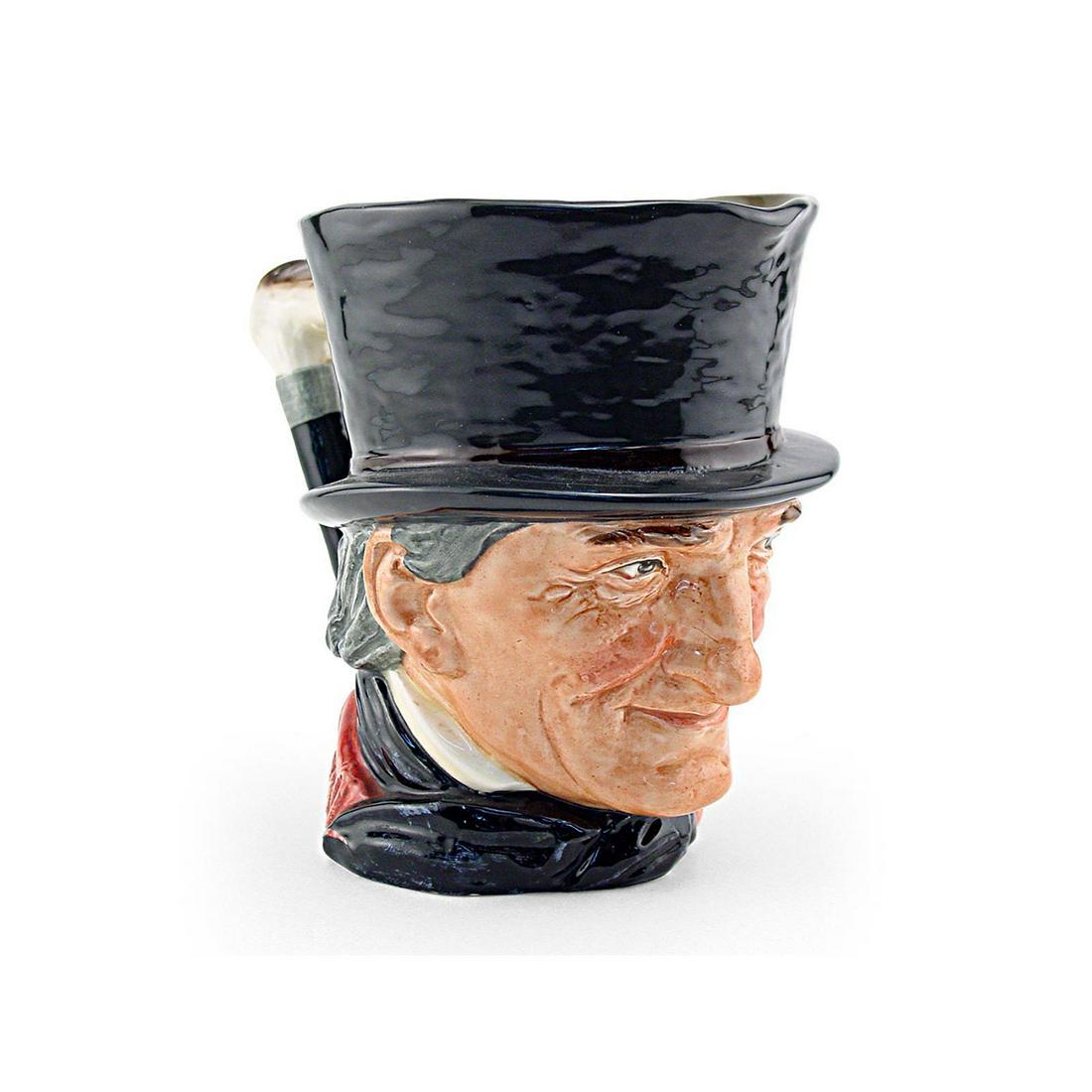JOHN PEEL D5612 - LARGE - ROYAL DOULTON CHARACTER JUG: Royal Doulton Character Jug, John Peel D5612 (dark grey hat, maroon coat, dark blue bow tie, grey riding crop). Designed by Harry Fenton, issued 1936 - 1960. Size 6.5"H (Large)John Peel (1776 - 1854) 