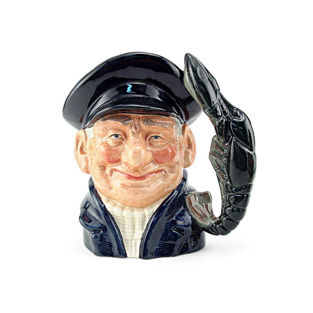 LOBSTERMAN D6617 - LARGE - ROYAL DOULTON CHARACTER JUG: Lobsterman D6617 (dark blue jacket and cap, white fisherman's jersey). Designed by David B. Biggs, issued 1968 - 1991. Size: 7.5"H (Large) - Professions Manufacturer: Royal Doulton Country of Origin: