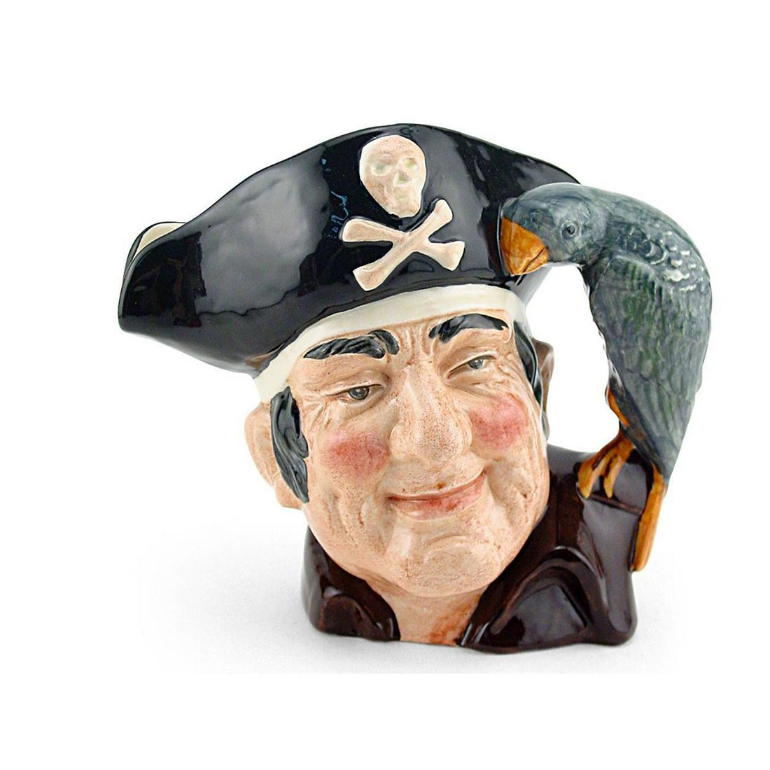 LONG JOHN SILVER D6335 - ROYAL DOULTON LARGE CHARACTER: Long John Silver D6335 (maroon shirt, green and grey parrot). Designed by Max Henk. Series: Characters from Literature, issued 1952 - 1998. Size: 7"H (Large)This scoundrel and pirate from Robert Louis
