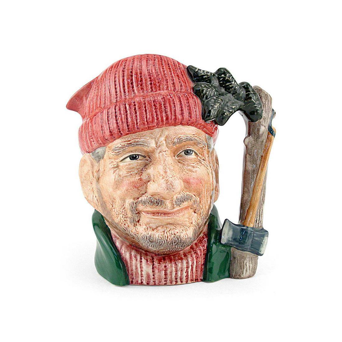 LUMBERJACK D6610 - LARGE - ROYAL DOULTON CHARACTER JUG: Lumberjack D6610 (red cap, green jacket, pink sweater). Designed by Max Henk. Series: Canadian Centennial Series, 1867 - 1967. Issued: 1967 - 1982. Size: 7.25"H (Large) - Professions Manufacturer: Roy
