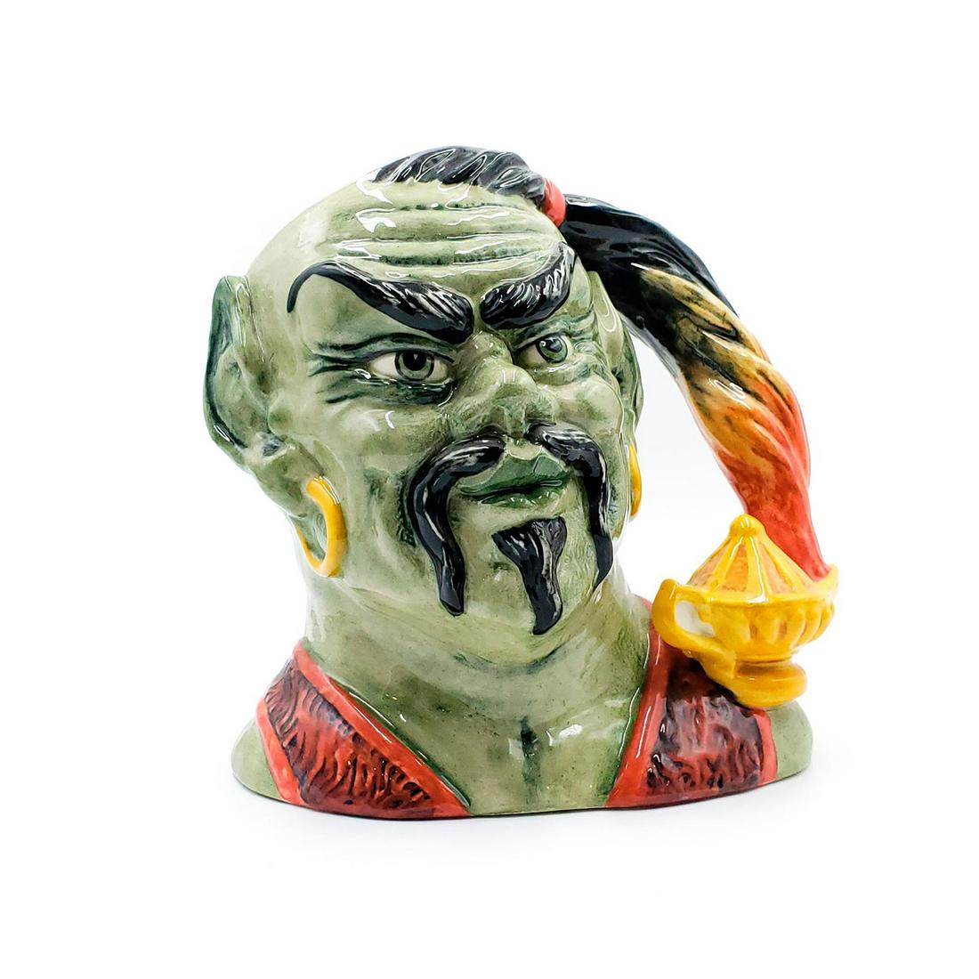 THE GENIE D6892 - LARGE - ROYAL DOULTON CHARACTER JUG: Lamp, hair handle. Gray, black, yellow, red. Stamped on underside. Artist: Stanley Taylor Issued: 20th. c. Dimensions: 7"H Manufacturer: Royal Doulton Country of Origin: England