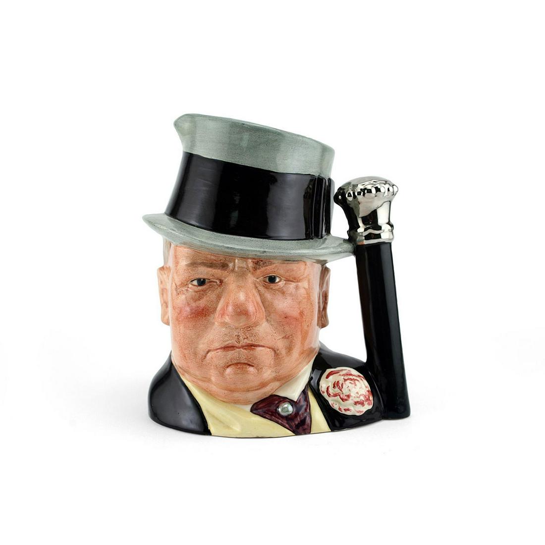 WC FIELDS D6674 - LARGE - ROYAL DOULTON CHARACTER JUG: W.C. Fields D6674 (black, grey and yellow coloration). Designed by David B. Biggs. Series: The Celebrity Collection, issued 1983 - 1986. Size: 7"H (Large)Born Claude William Dukenfield (1880 - 1946),