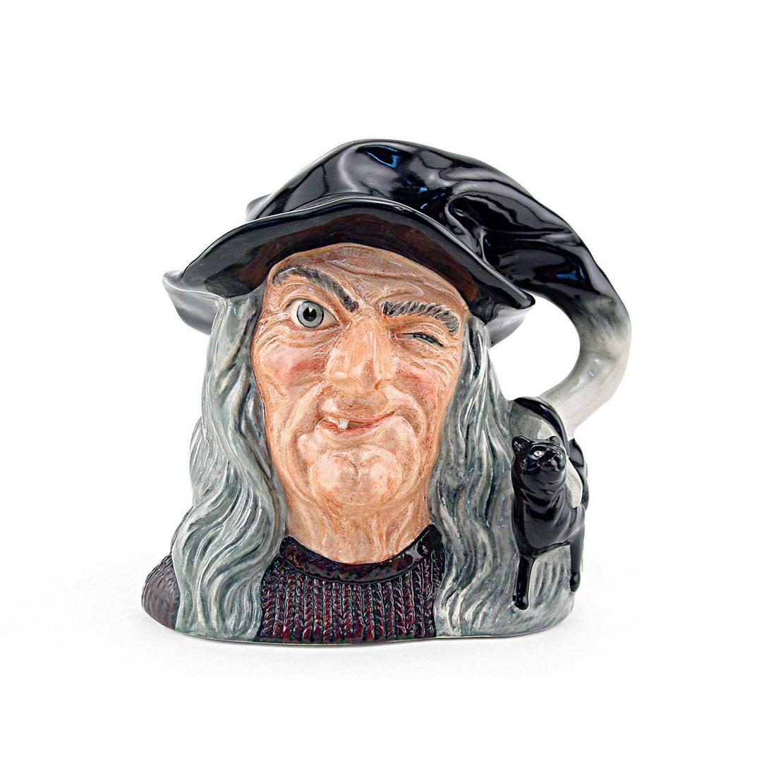WITCH D6893 - LARGE - ROYAL DOULTON CHARACTER JUG: Witch D6893 ( black and grey coloration). Designed by Stanley J. Taylor. Series: Mystical, issued 1991 - 1991. Size: 7"H (Large) Manufacturer: Royal Doulton Country of Origin: England