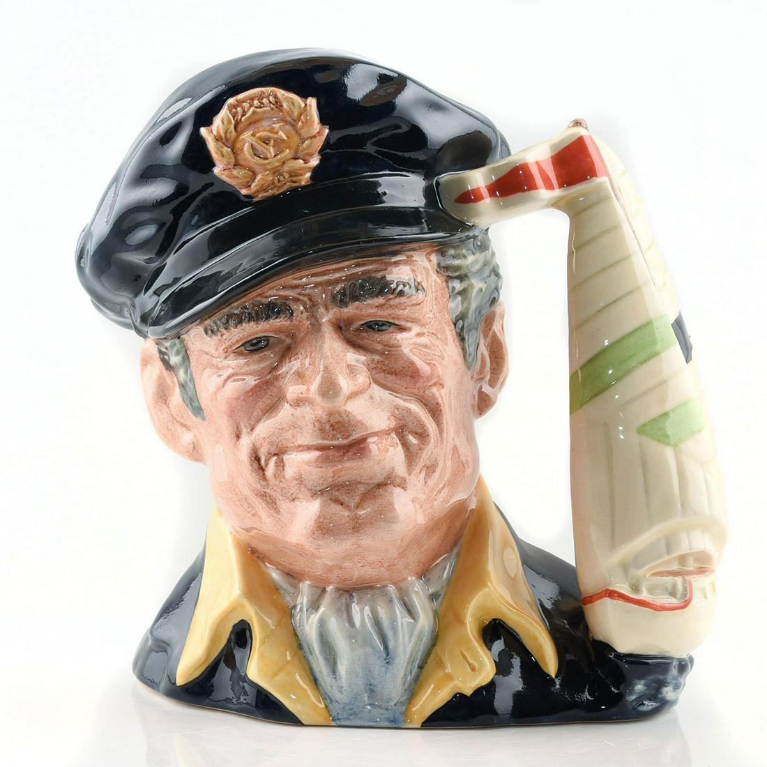 YACHTSMAN DURHAM D6820 - LARGE - ROYAL DOULTON: Royal Doulton Character Jug, Yachtsman Durham D6820 (navy blue cap; dark blue jacket; yellow shirt; grey scarf). Designed by Stanley J. Taylor, issued 1988 in special edition of 750. Size: 6.5"H (Larg
