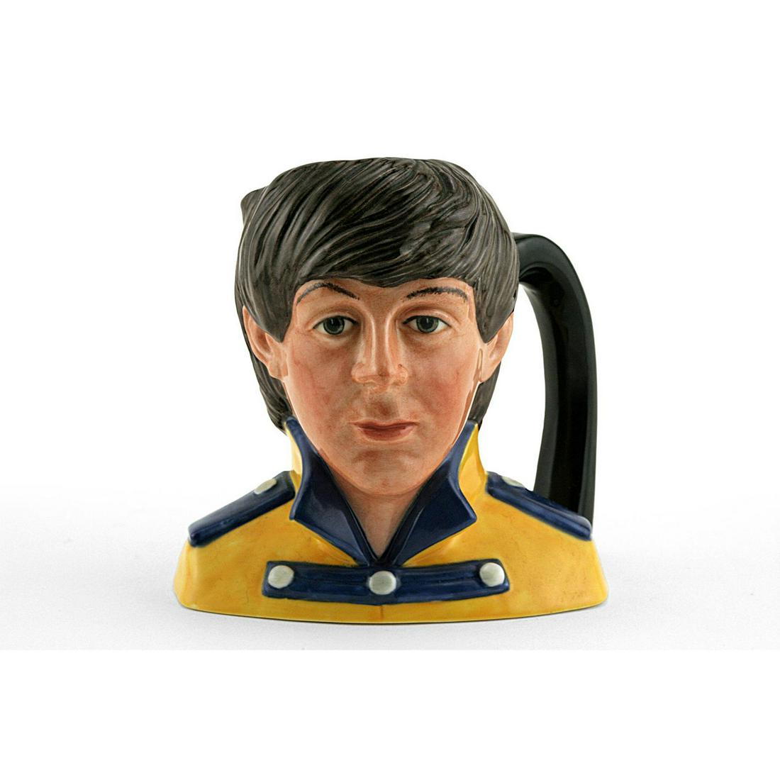 PAUL MCCARTNEY D6724 - ODD SIZE - ROYAL DOULTON: Royal Doulton Character Jug, Paul McCartney D6724 (yellow tunic; blue collar and epaulettes). Designed by Stanley J. Taylor. Series: The Beatles, issued 1984 - 1991. Size: 5.5"H (odd)Paul McCartney (b