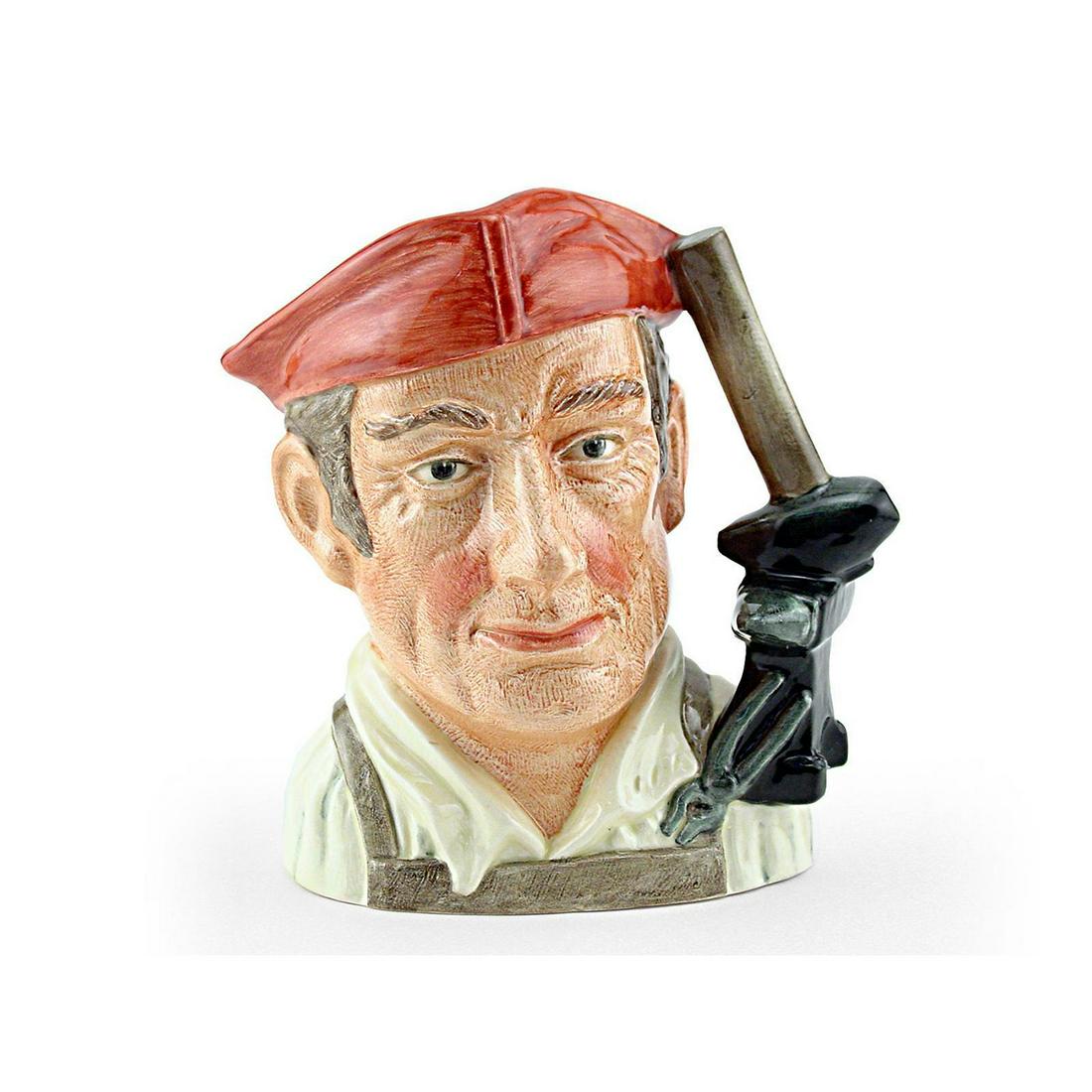 BLACKSMITH D6578 - SMALL - ROYAL DOULTON CHARACTER JUG: Royal Doulton Character Jug, Blacksmith D6578 (salmon hat; white shirt; light brown apron). Designed by David B. Biggs. Series: Characters From Williamsburg, issued 1963 - 1983. Size: 4"H (small) Manu