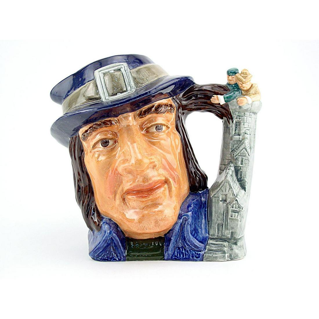 GULLIVER D6563 - SMALL - ROYAL DOULTON CHARACTER JUG: Royal Doulton Character Jug, Gulliver D6563 (dark blue and grey hat; blue jacket; grey handle). Designed by David B. Biggs. Series: Characters from Literature, issued 1962 - 1967. Size: 4"H (small)Jon