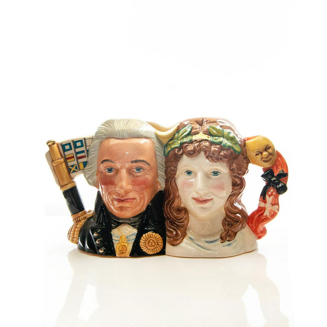 LORD NELSON AND LADY HAMILTON D7092 - SMALL - ROYAL: Lord Nelson & Lady Hamilton D7092, (Nelson-Naval uniform, grey hair; Lady Hamilton-White dress, auburn hair). Designed by William K. Harper. Series: Double Character Jugs, issued 1997 in limited editi