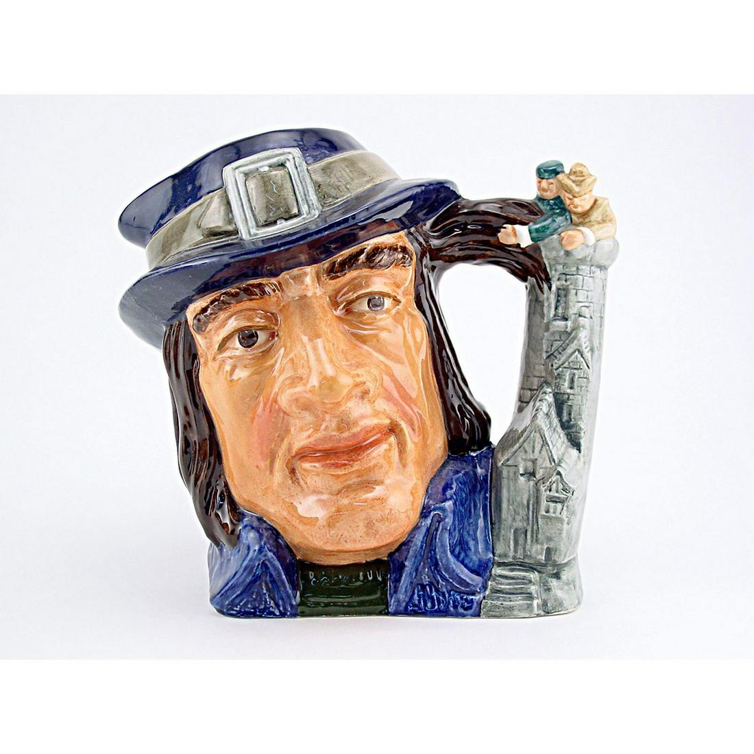 GULLIVER D6566 - MINI - ROYAL DOULTON CHARACTER JUG: Royal Doulton Character Jug, Gulliver D6566 (dark blue and grey hat; blue jacket; grey handle). Designed by David B. Biggs. Series: Characters From Literature, issued 1962 - 1967. Size: 2.5"H (mini)Jo