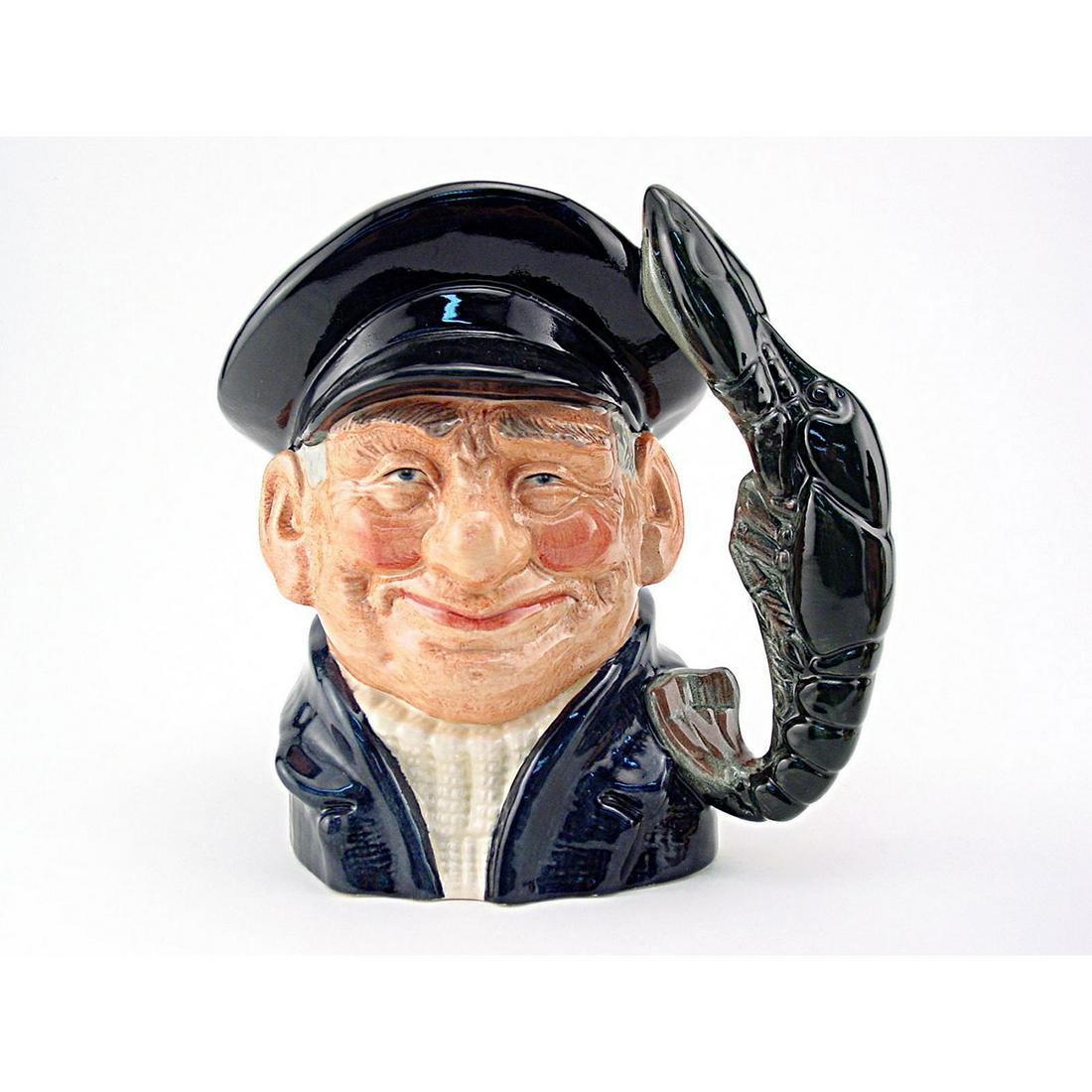 LOBSTERMAN D6652 - MINI - ROYAL DOULTON CHARACTER JUG: Royal Doulton Character Jug, Lobsterman D6652 (dark blue jacket and cap; white fisherman's jersey). Designed by David B. Biggs, issued 1980 - 1991. Size: 2.75"H (mini) Manufacturer: Royal Doulton Coun
