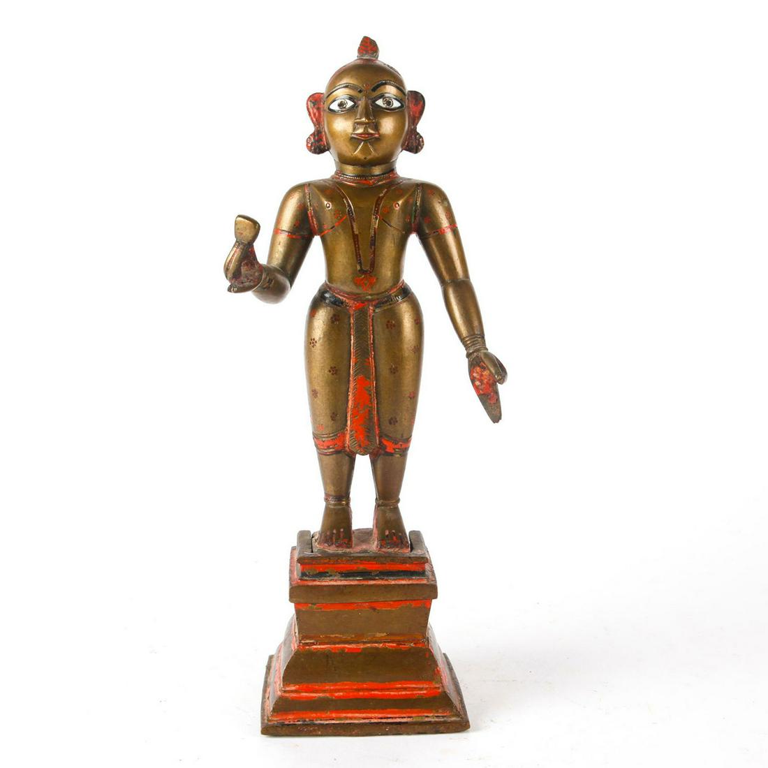 BRONZE STATUE OF SHAYAMA TARA, INDIA: Buddhist mother of liberation, hands raised in mystic gestures. An excellent c. 18th/19th bronze casting of an important figure in Buddhist tradition. The figure of the goddess was made to slide snugl