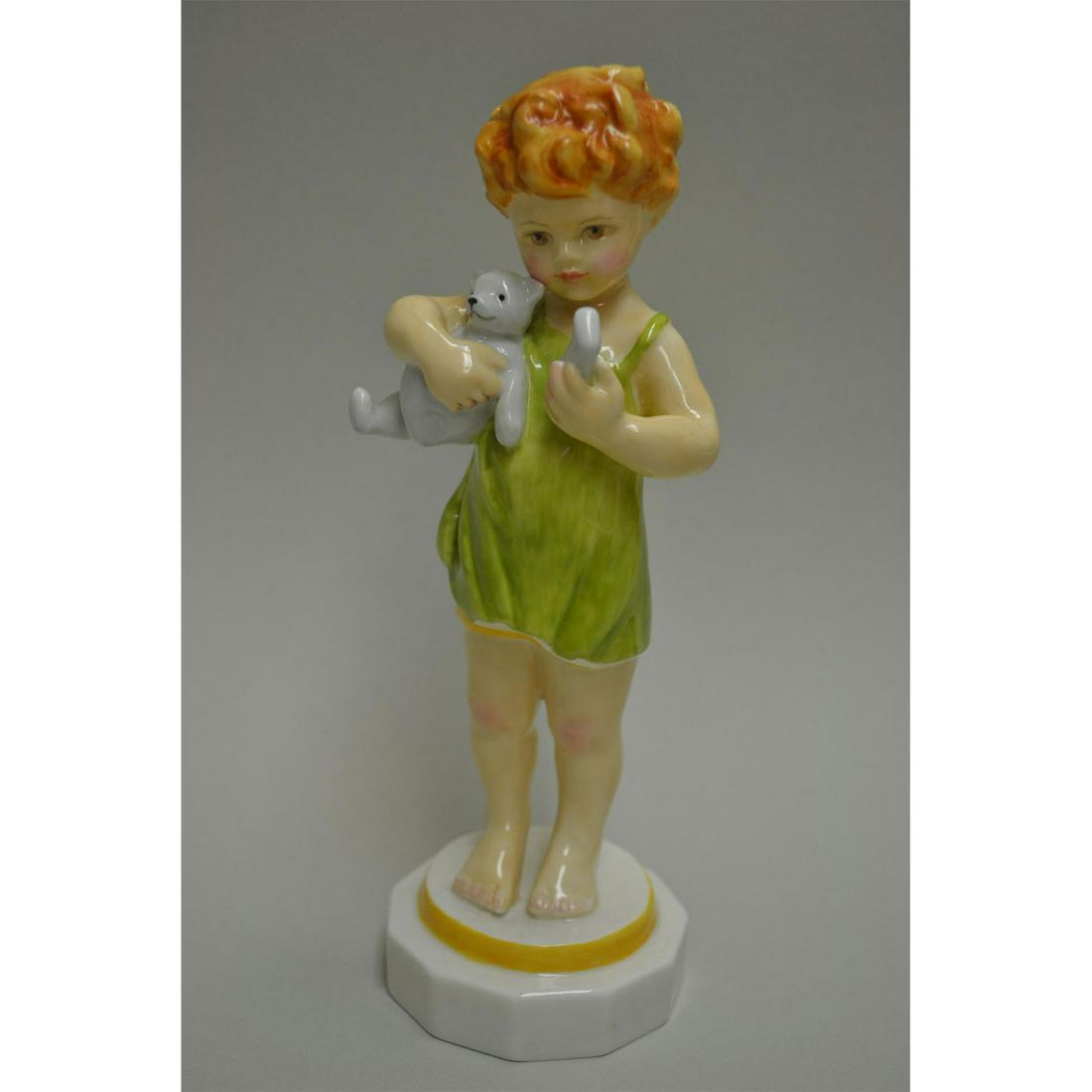 ROYAL WORCESTER WEDNESDAY'S CHILDREN FIGURINE: English Fine Bone China, Glazed Decorated. Hallmark: #3521. Wednesday's Child Knows Little Woe. Created by F.G.Doughty. Artist: F.G. Doughty Issued: Vintage Dimensions: 7"H x 2 3/4"W x 2 1/2"D Manufac