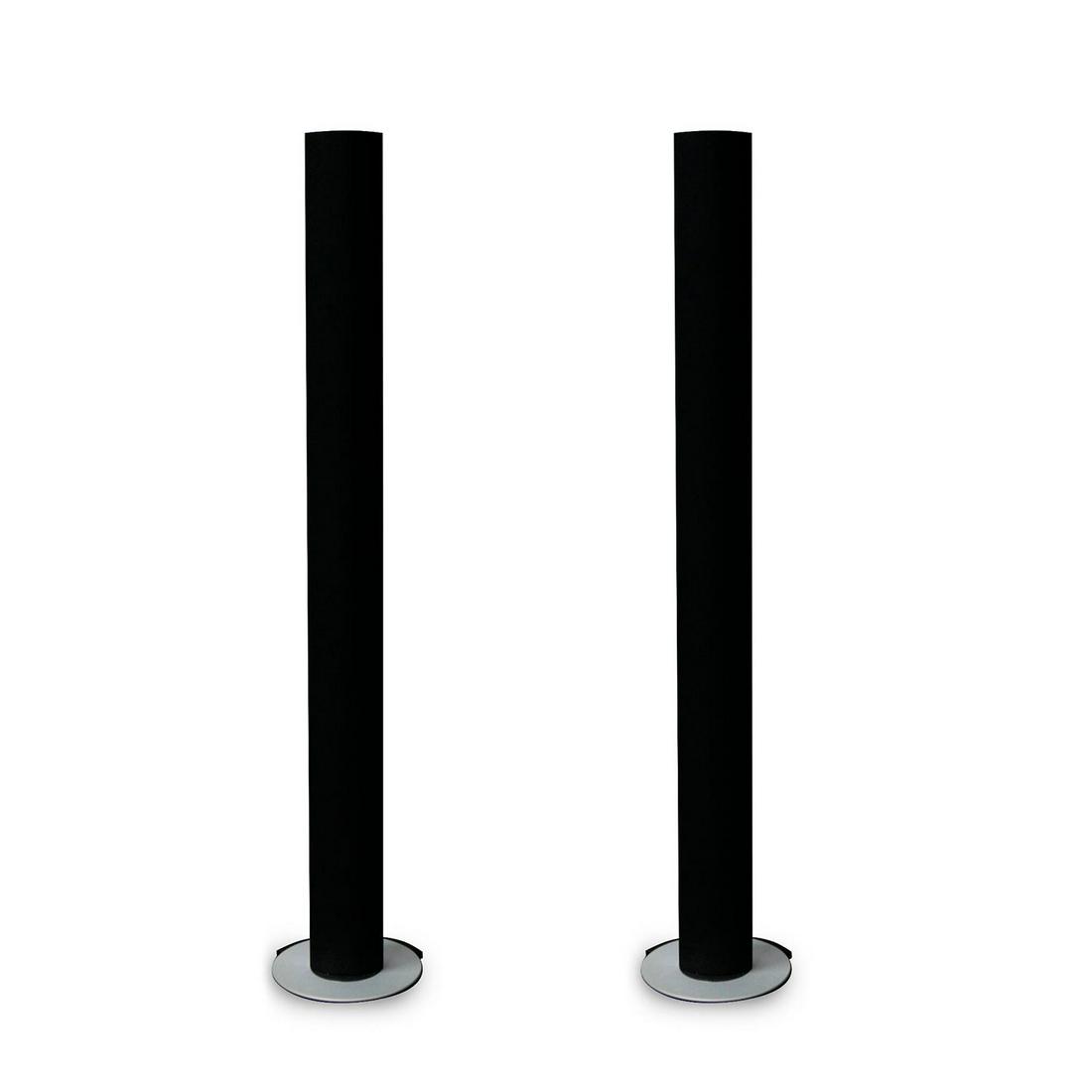 PAIR, BANG & OLUFSEN BEOLAB 6000 CHROME & BLACK COLUMN: Two high end Danish manufactured aluminum spire audio speakers. A pair of ultra-modern, powered B&O Beolab 6000 active column loudspeakers, chrome with black speaker covers, two bass drivers, a dome t