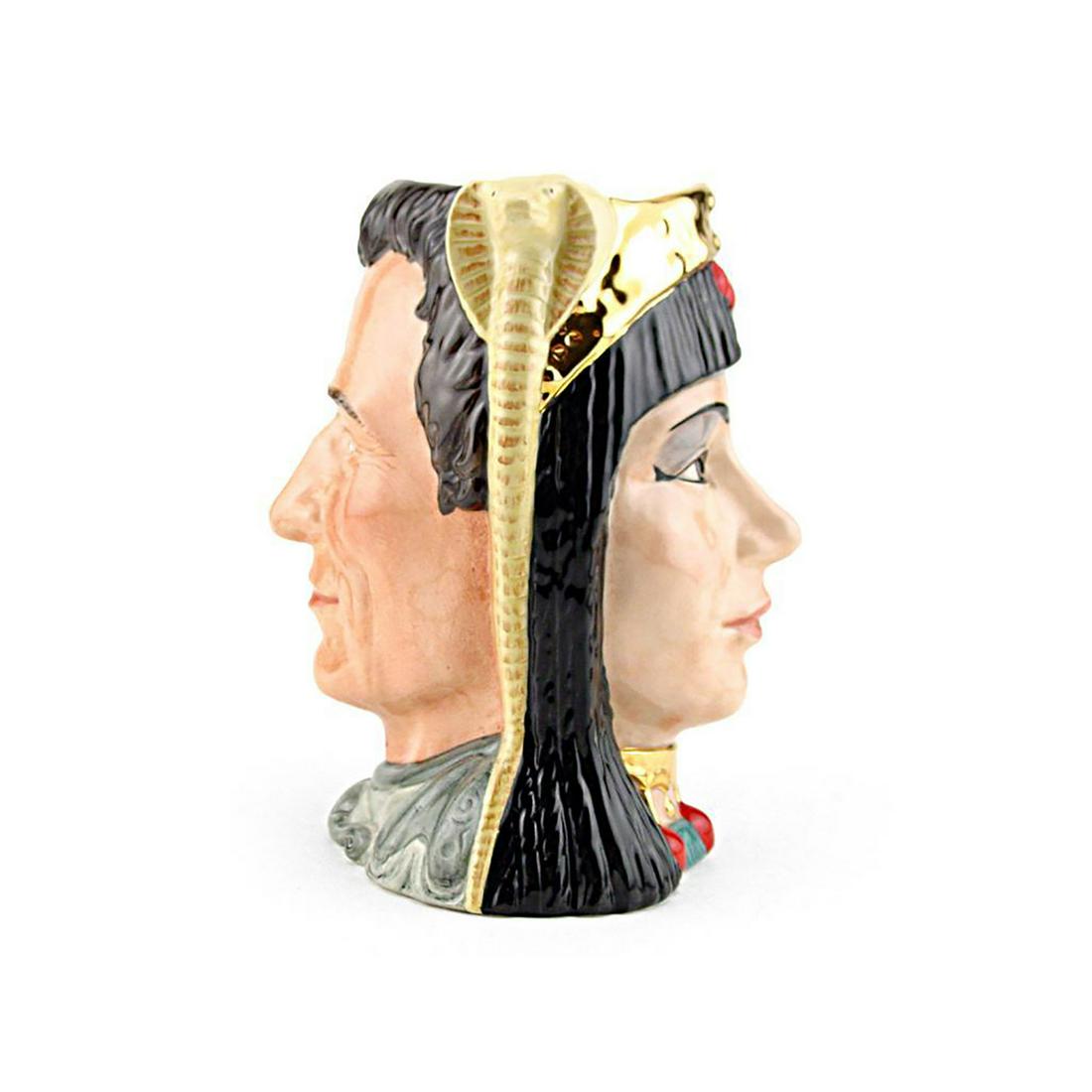 ANTONY AND CLEOPATRA D6728 - LARGE - ROYAL DOULTON: Royal Doulton Character Jug, Antony and Cleopatra D6728 (black, grey, brown coloration). Designed by Michael Abberley. Series: The Star - Crossed Lovers Collection (Two-faced jug), issued: 1985 in a l