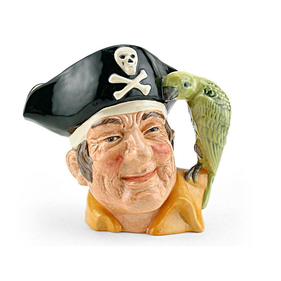 LONG JOHN SILVER D6799 - LARGE - ROYAL DOULTON: Royal Doulton Character Jug, Long John Silver Holmes backstamp D6799 (yellow shirt, yellow-green parrot). Designed by Max Henk. Series: Characters From Literature, issued 1987 in limited edition of 25