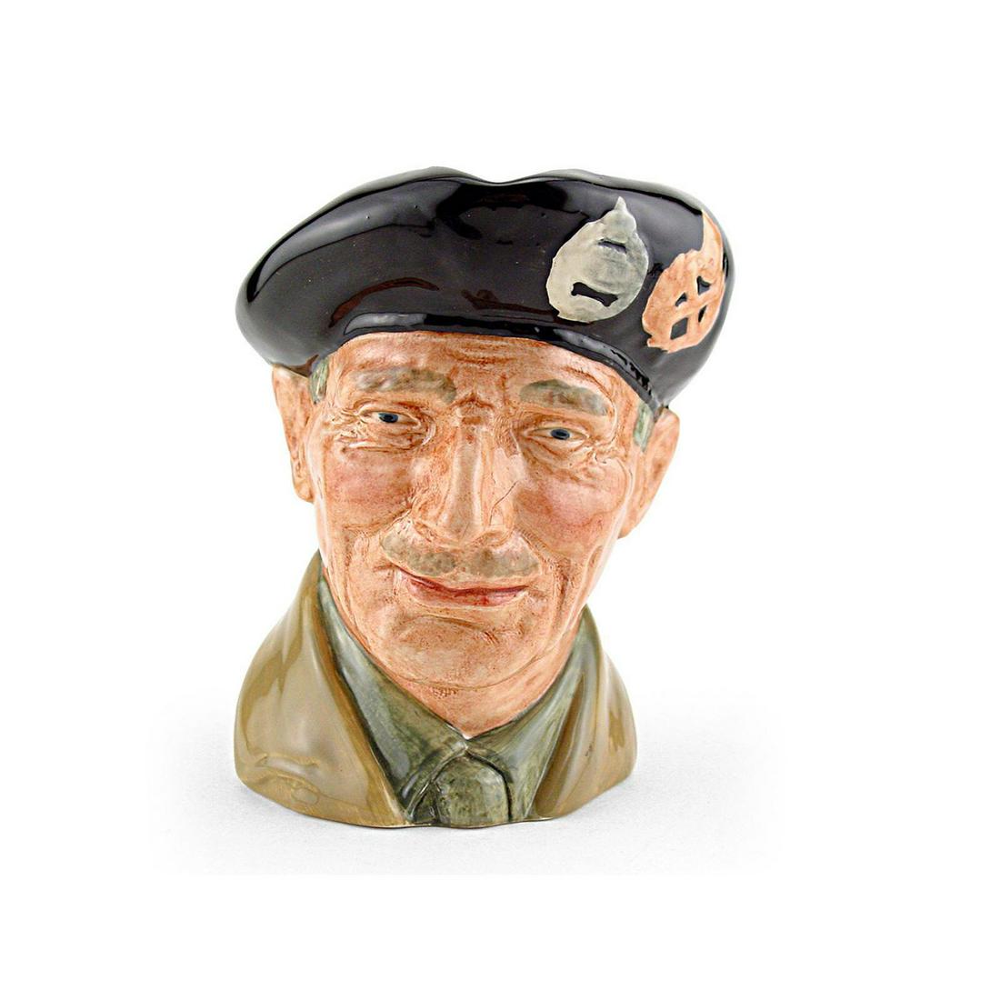 MONTY D6202 - LARGE - ROYAL DOULTON CHARACTER JUG: Monty D6202 (brown beret, khaki uniform). Designed by Harry Fenton, issued 1946 - 1991. Size: 5.75"H (Large)Bernard Law Montgomery (1887 - 1976), first Viscount Montgomery of Alamein, was referred to 