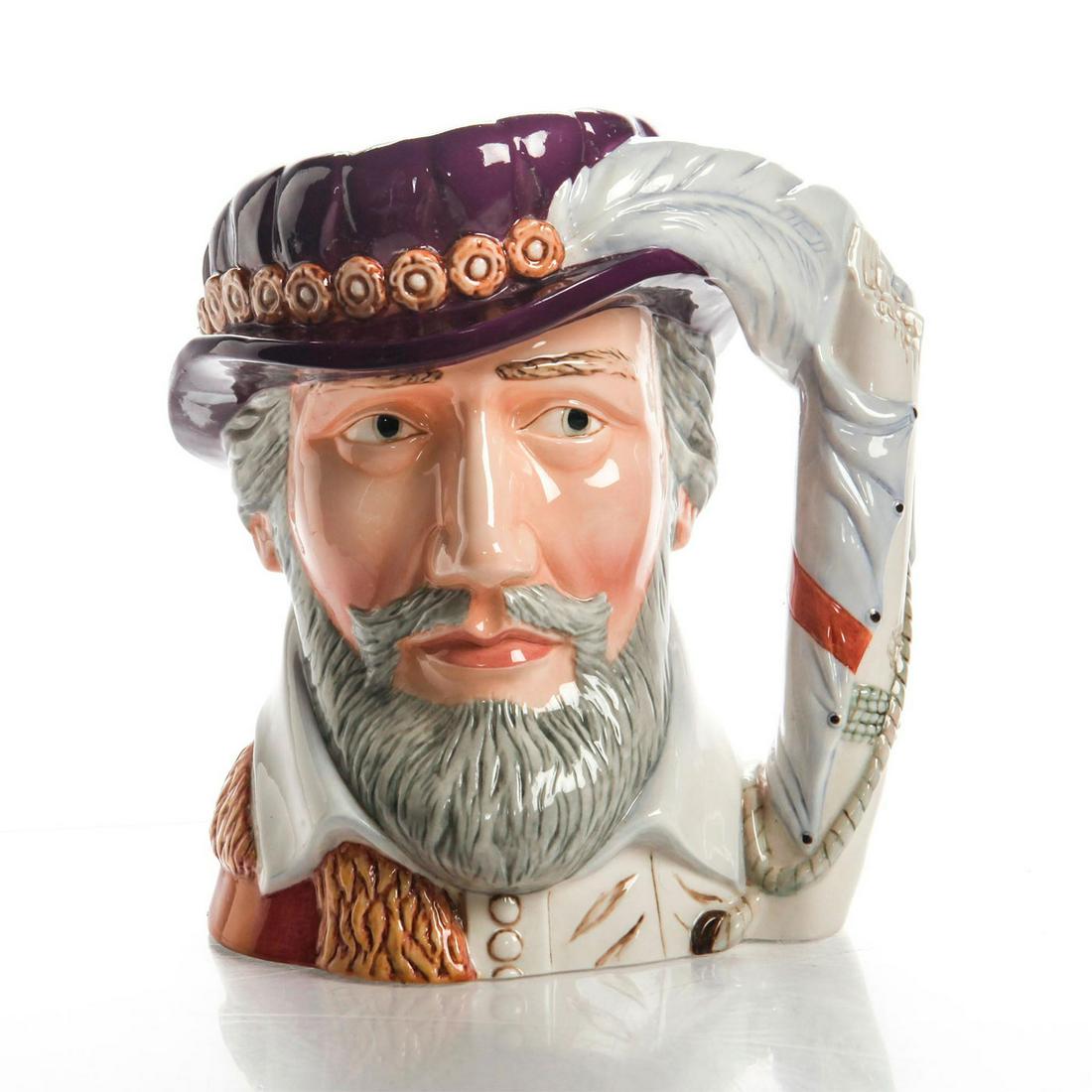 LG MARITIME TRUST CHARACTER JUG, SIR RICHARD GRENVILLE: Jug depicts famous British sailor. Signed to bottom. Artist: Gerald Embleton Issued: 1984 Dimensions: 8"H Manufacturer: The Franklin Porcelain Studio Country of Origin: Malaysia